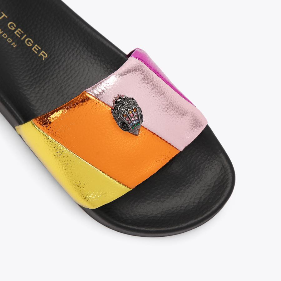 サンダル・ミュール MEENA EAGLE SLIDE SANDALS MEENA EAGLE Metallic Stripe Quilt Eagle Sliders by KURT