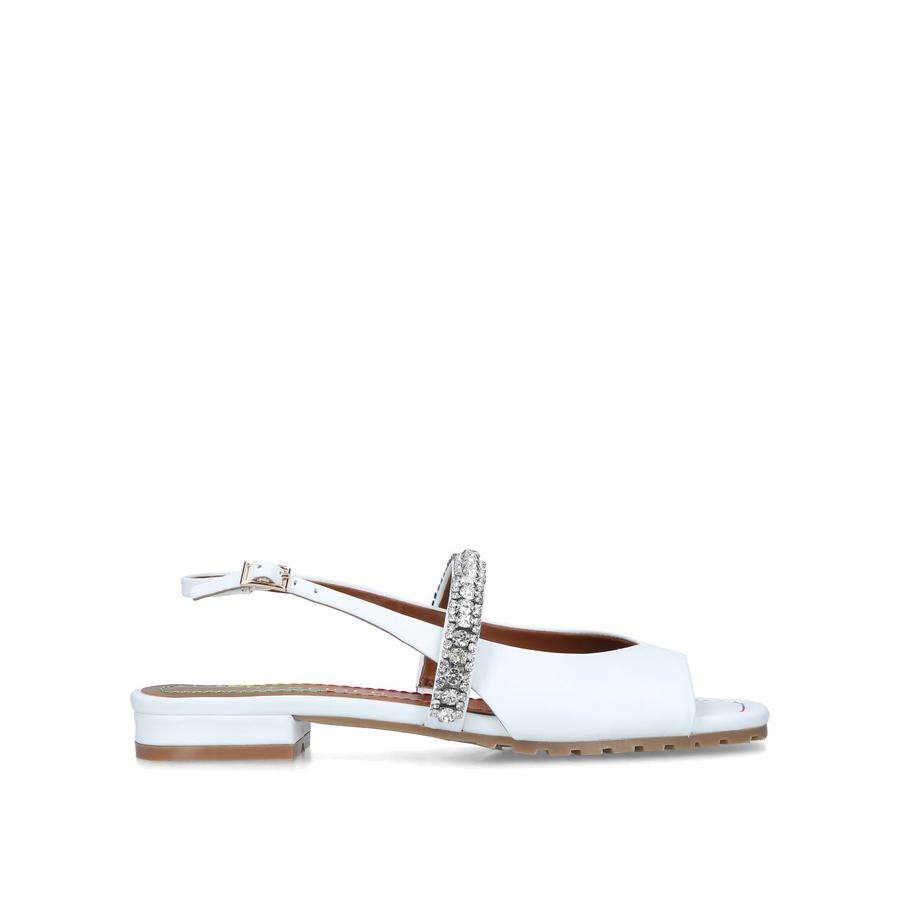 PRINCELY SANDAL White Leather Crystal Strap Flat Slingbacks by KURT GEIGER LONDON