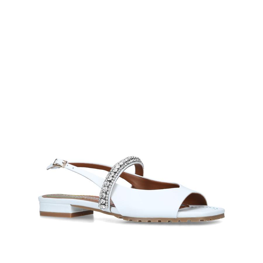 PRINCELY SANDAL White Leather Crystal Strap Flat Slingbacks by KURT GEIGER LONDON