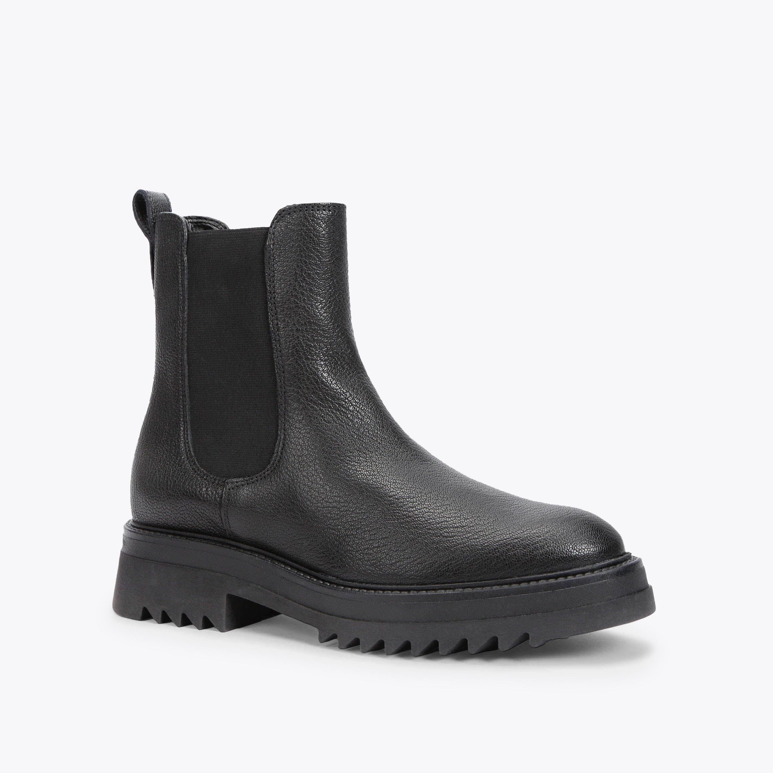 STRONG Black Leather Chunky Sole Chelsea Boots by CARVELA