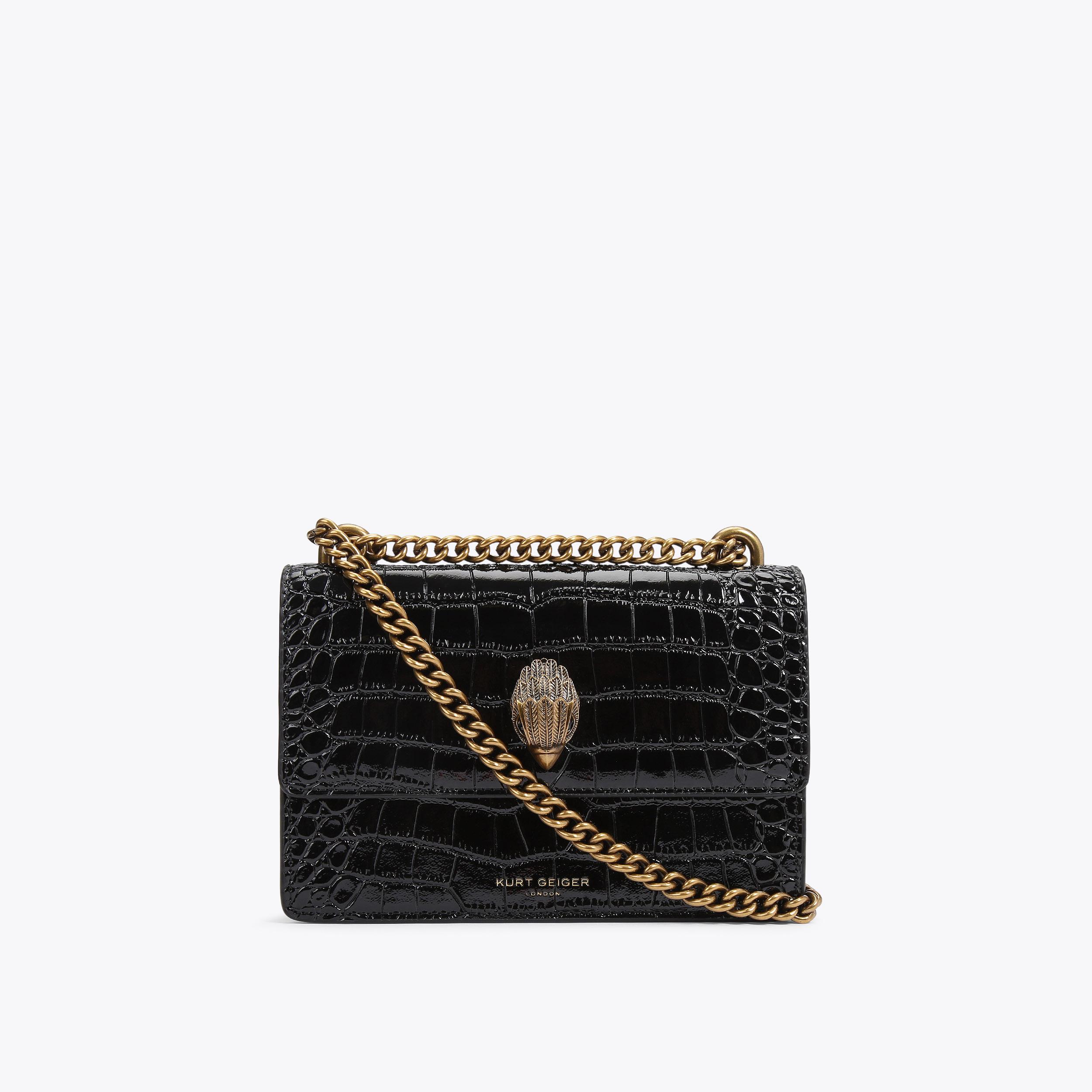 SHOREDITCH SM CROSSBODY Black Croc Print Mini Cross Body Bag by KURT GEIGER LONDON