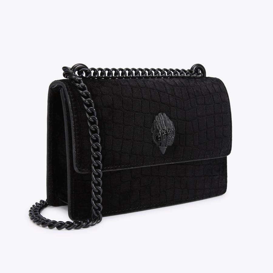 SHOREDITCH SM CROSSBODY Black Velvet Croc Embossed Cross Body Bag by KURT GEIGER LONDON