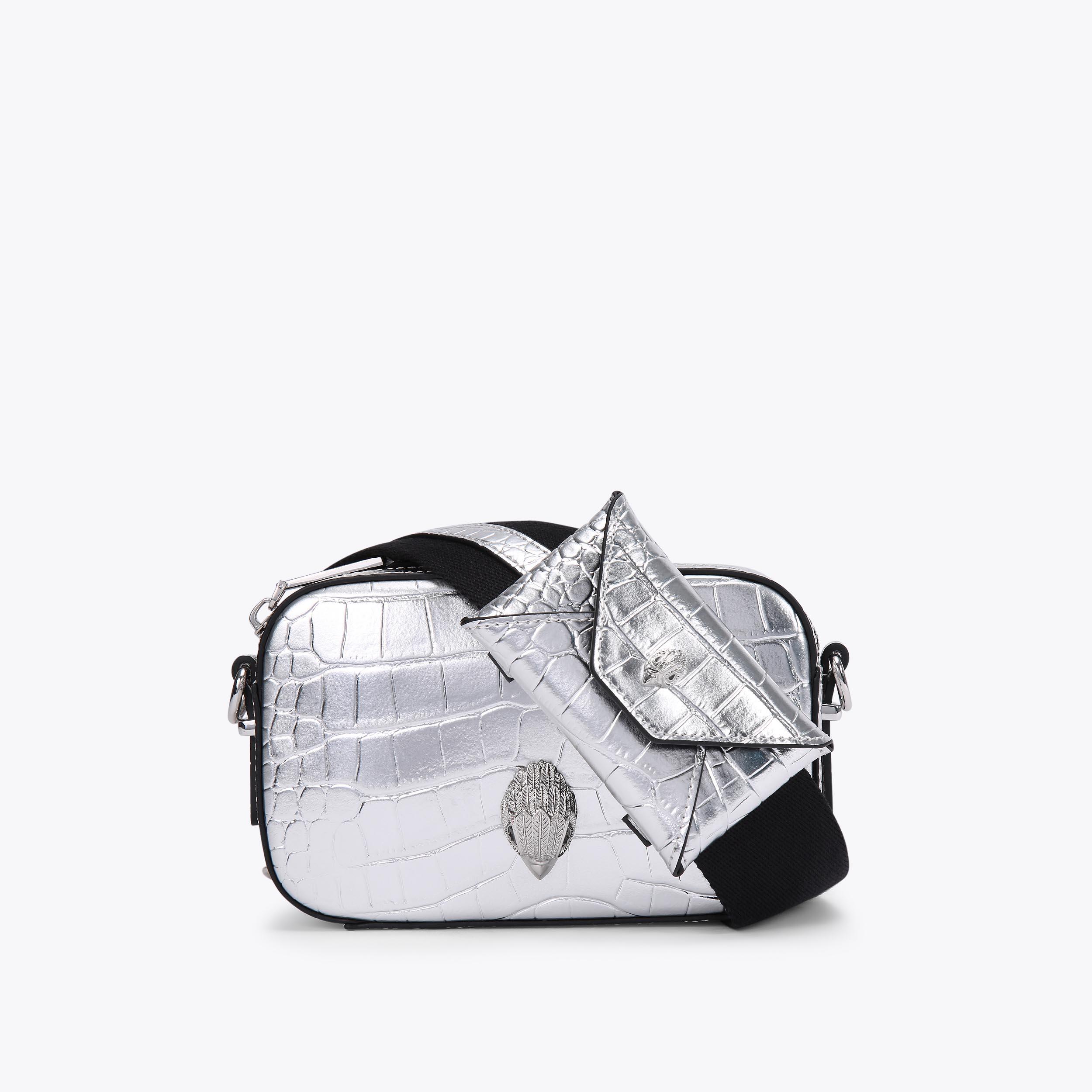 SHOREDITCH SM CAMERA BAG Silver Croc Embossed Cross Body Camera