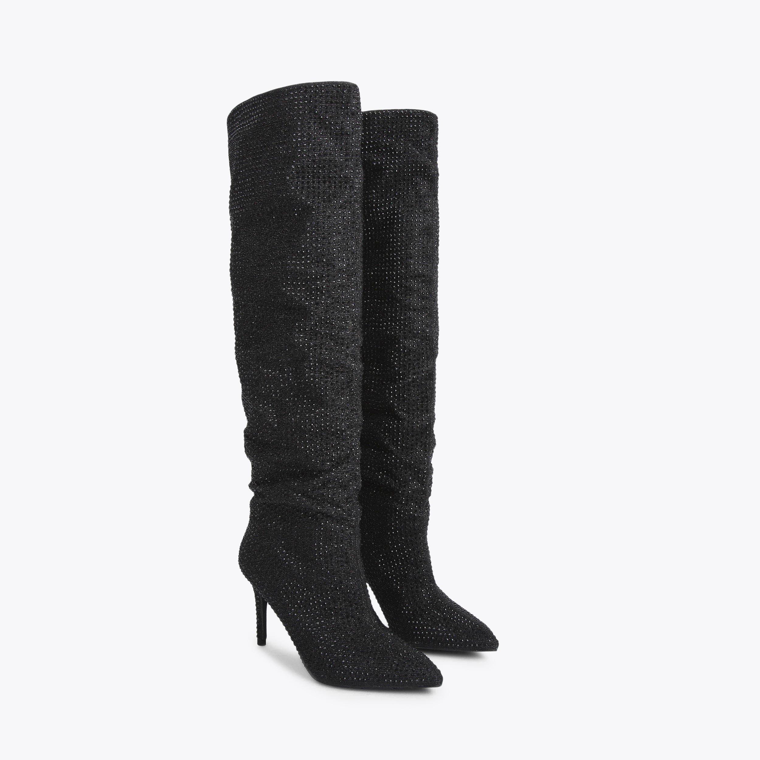 STAND OUT Black Jewelled High Leg Boots by CARVELA