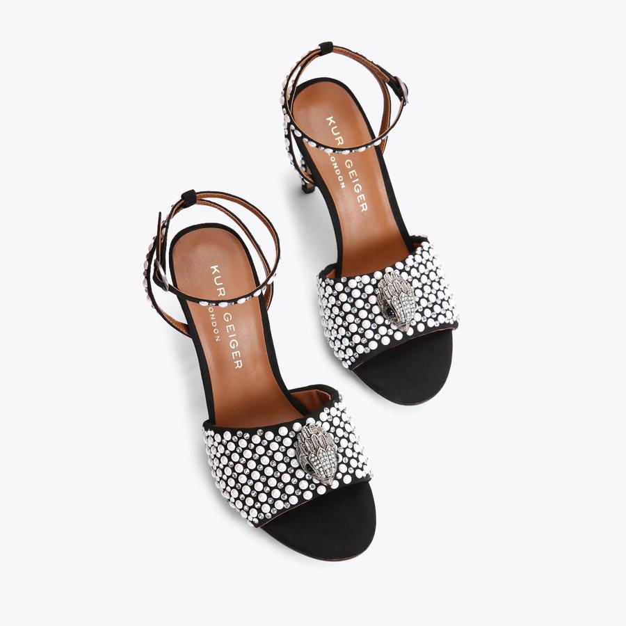 KENSINGTON SANDAL Black Pearl Crystal High Heel Sandals by