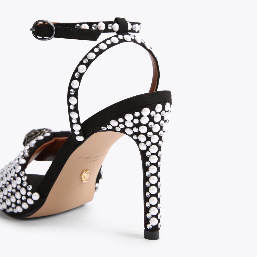 KENSINGTON SANDAL Black Pearl Crystal High Heel Sandals by