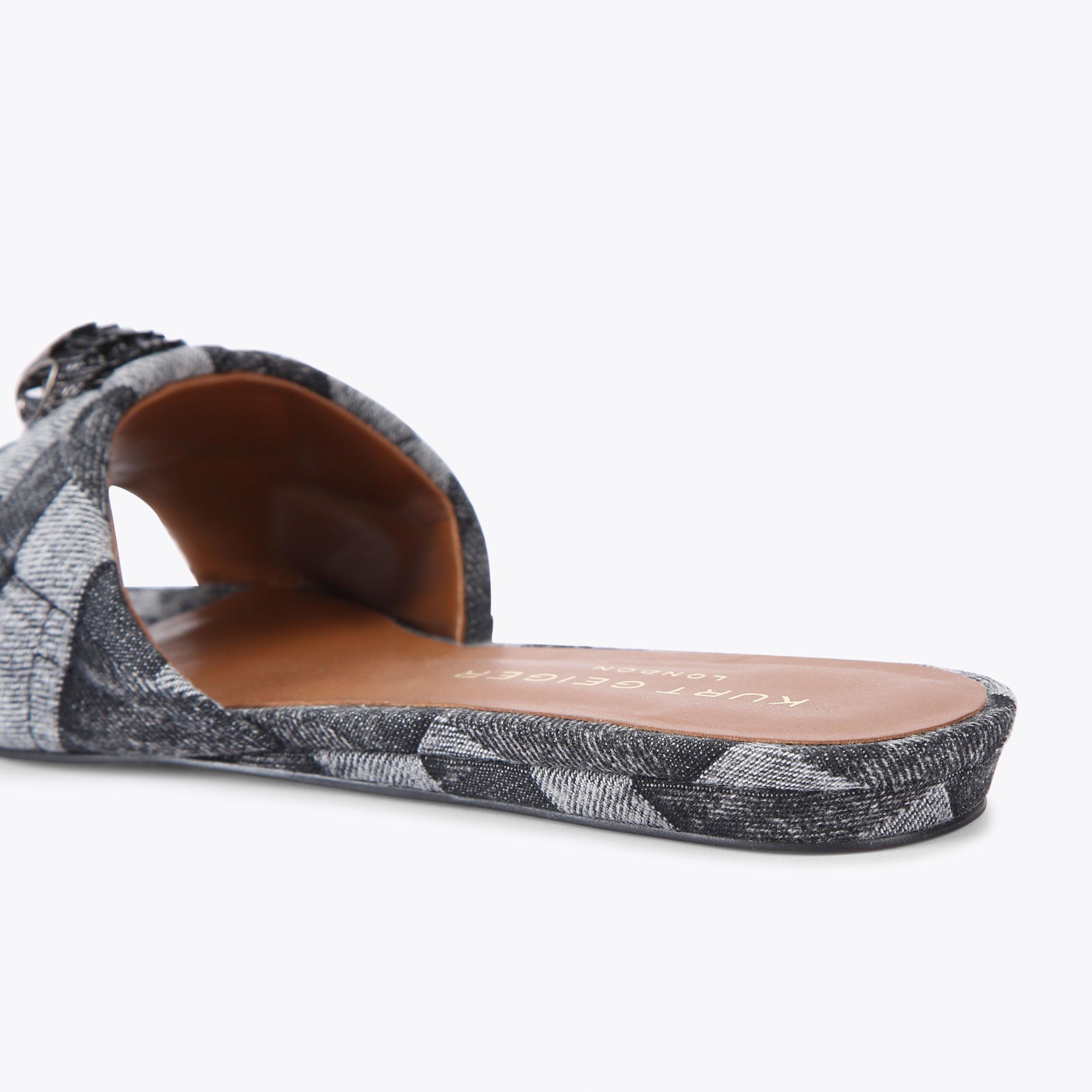 KENSINGTON FLAT SANDAL Black Weave Slip On Sandal by KURT