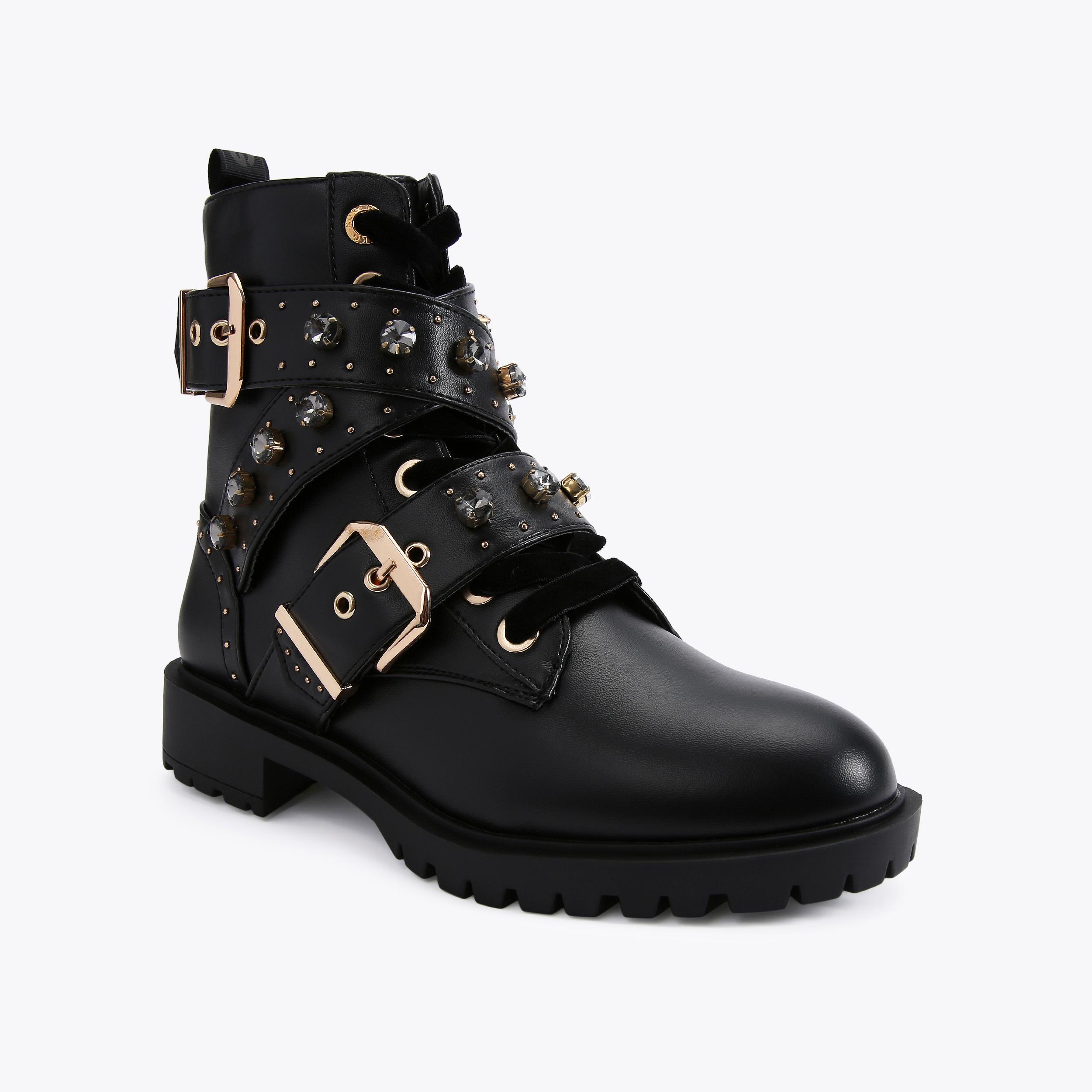 TRIXABEL2 Black Embellished Biker Boots by KG KURT GEIGER