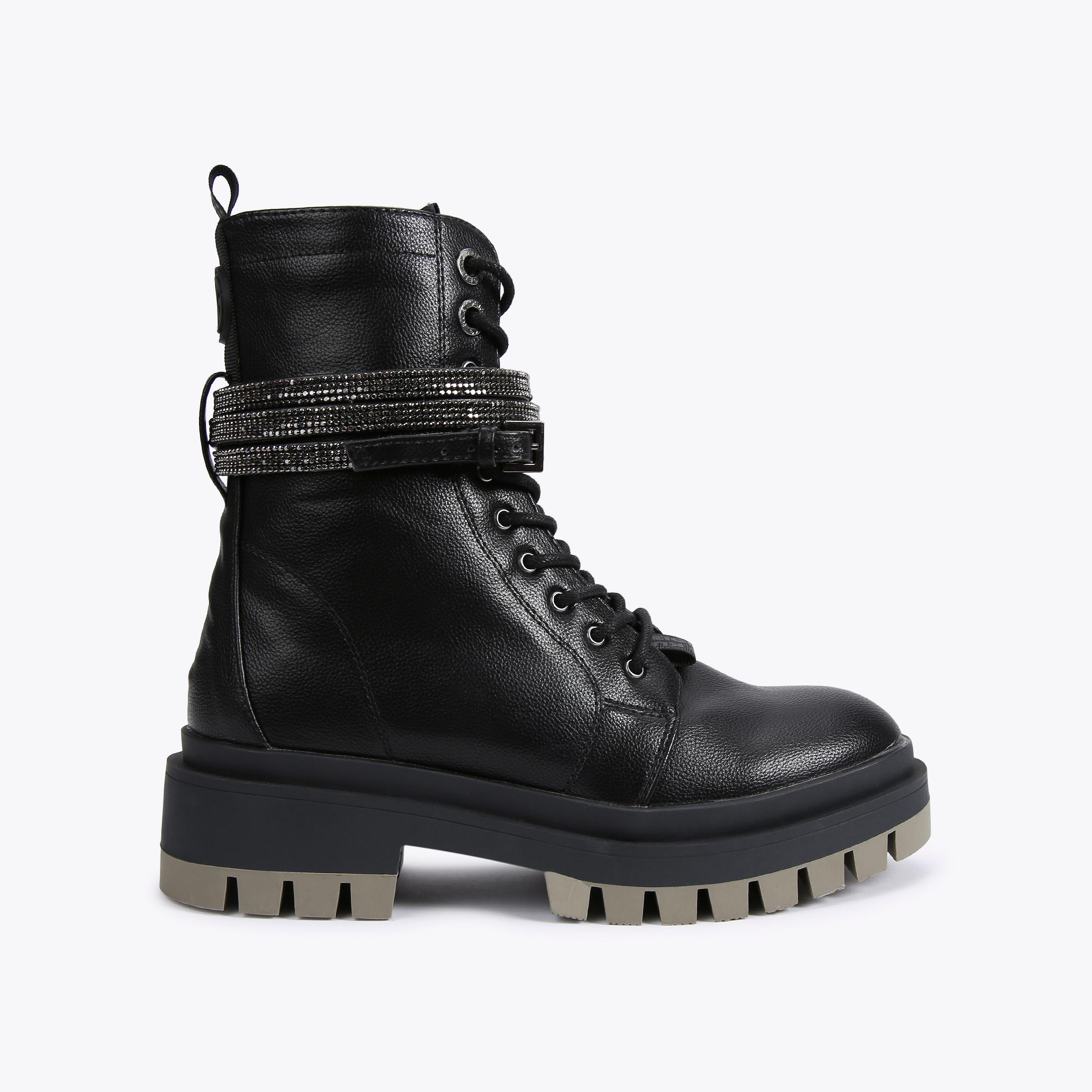 TRACKER STRAP Black Textured Lace Up Ankle Boots by KG KURT GEIGER