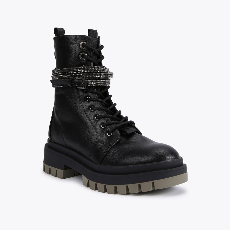 TRACKER STRAP Black Textured Lace Up Ankle Boots by KG KURT
