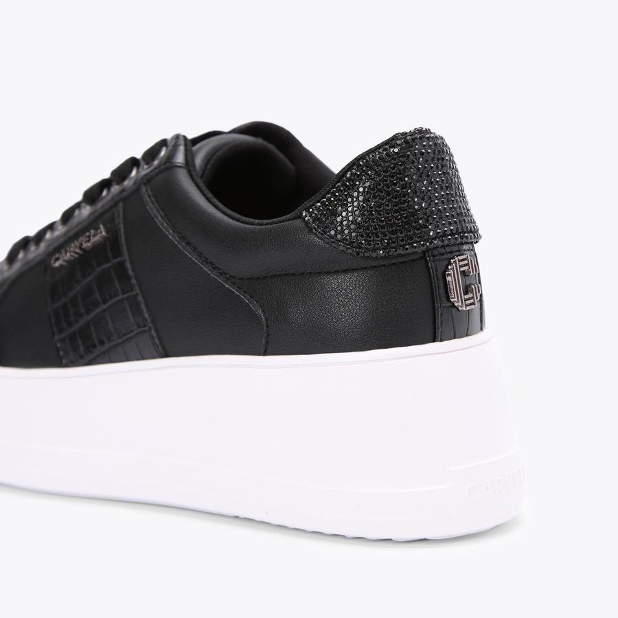 JIVE LACE UP Black Croc Embossed Crystal Lace Up Trainers by CARVELA