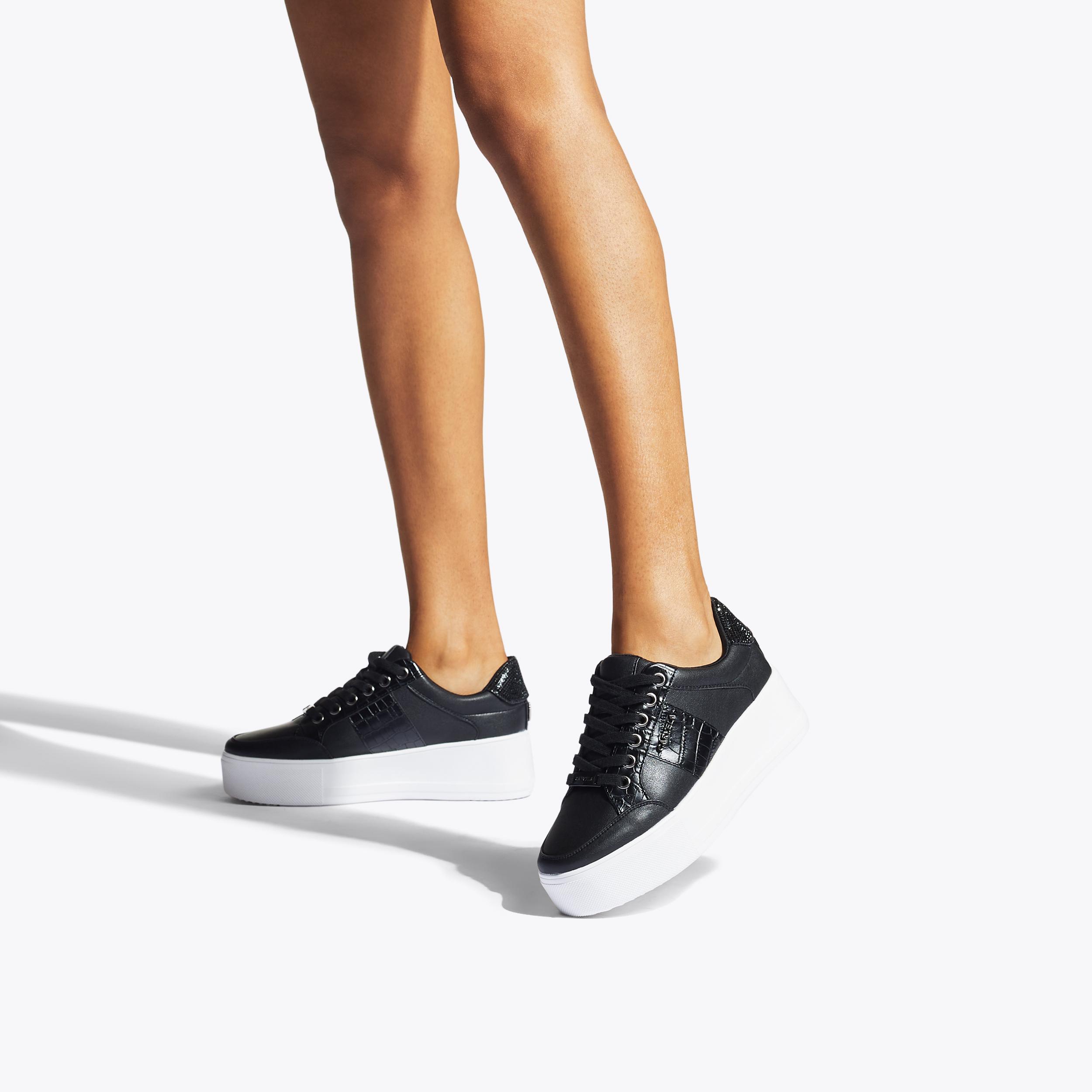 JIVE LACE UP Black Croc Embossed Crystal Lace Up Trainers by CARVELA