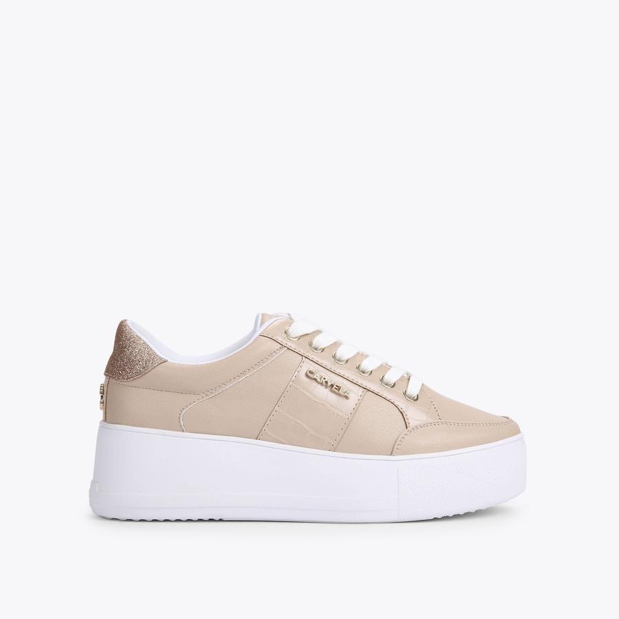 JIVE LACE UP Pink Croc Printed Lace Up Trainers by CARVELA