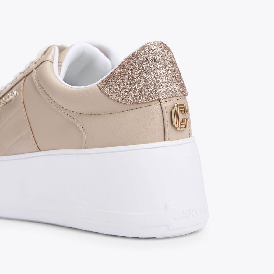 JIVE LACE UP Pink Croc Printed Lace Up Trainers by CARVELA