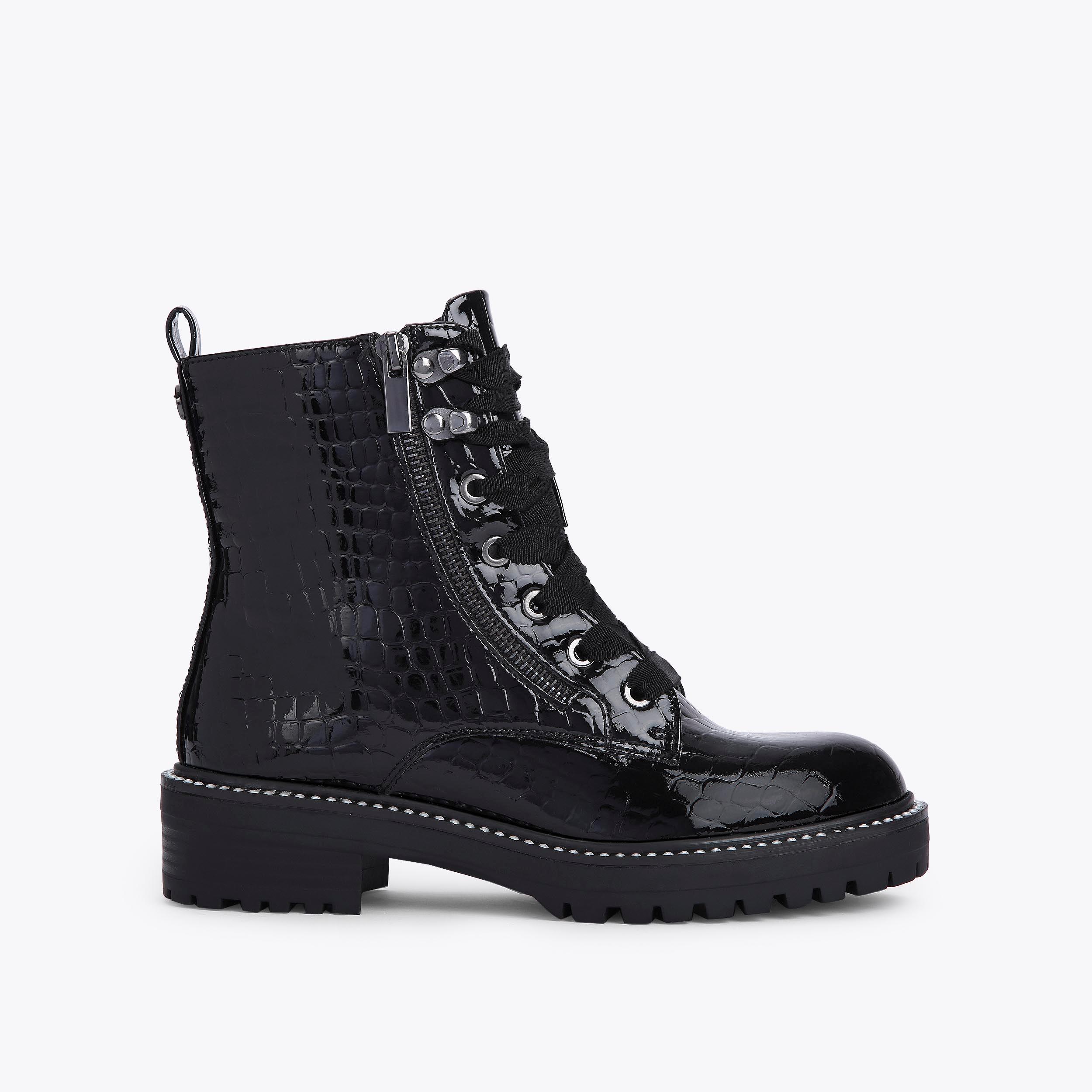 JAMIE2 Black Patent Croc Lace Up Boots by KG KURT GEIGER