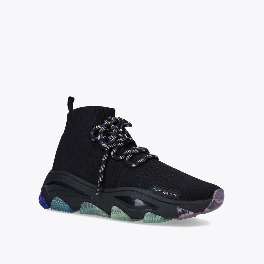 LETTIE KNIT SOCK LACE UP Black Knitted Lace Up Sneakers by KURT