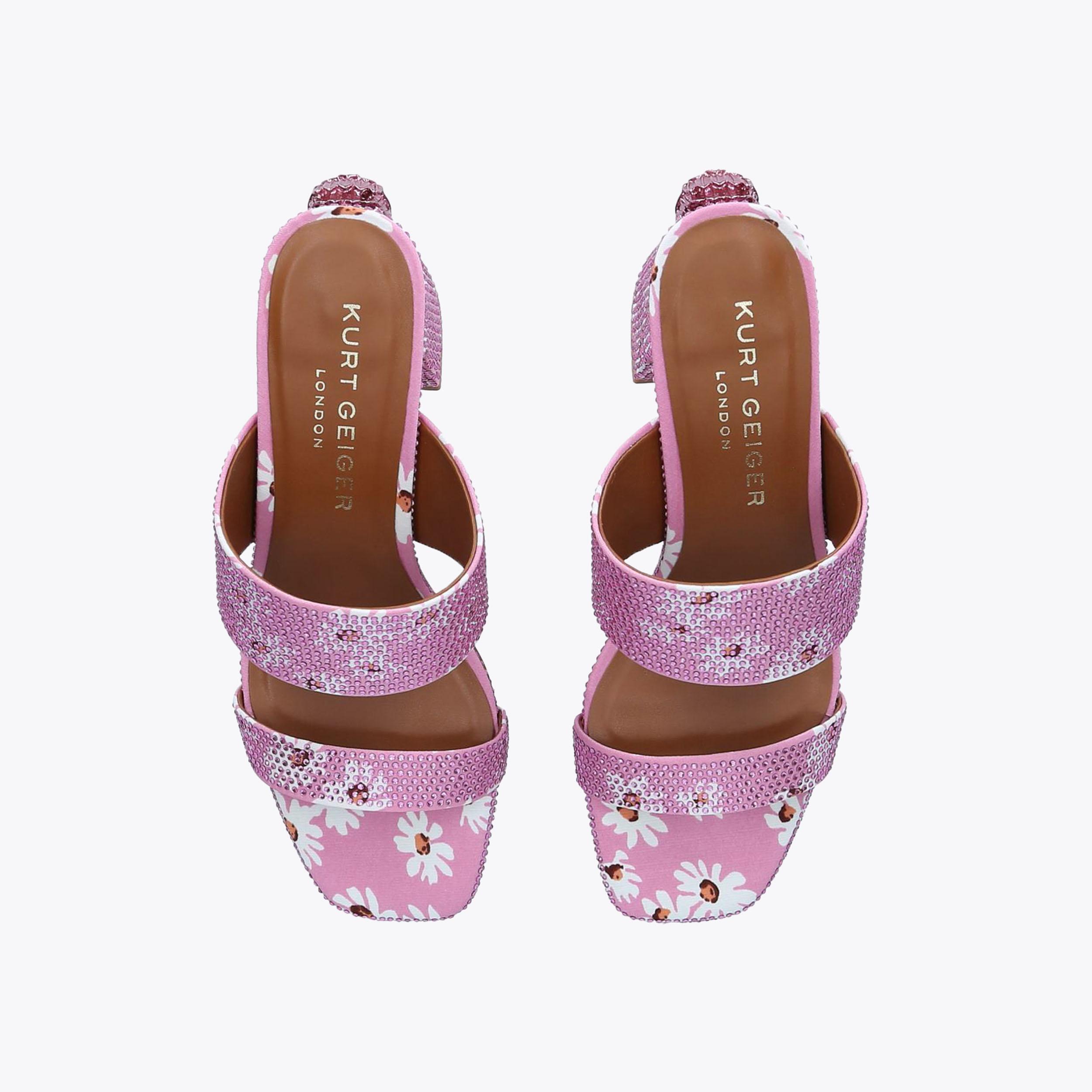 KENSINGTON BLOCK SANDAL Pink Jewelled Floral Block Heel Sandal by KURT GEIGER LONDON