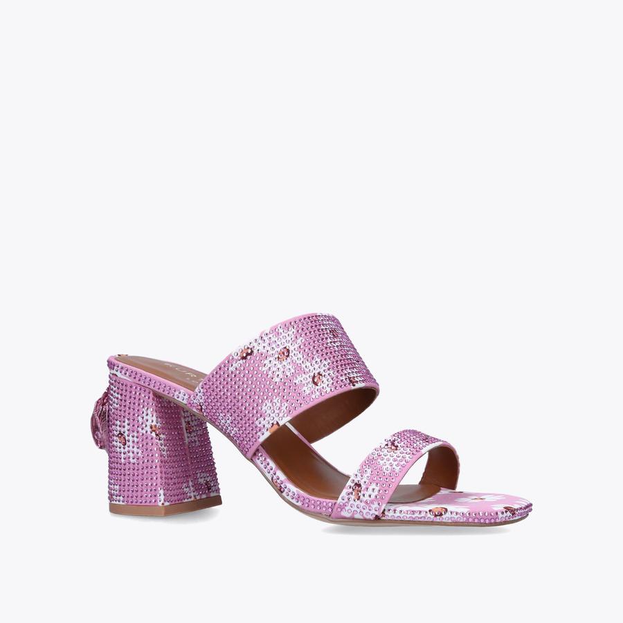 KENSINGTON BLOCK SANDAL Pink Jewelled Floral Block Heel Sandal by KURT GEIGER LONDON