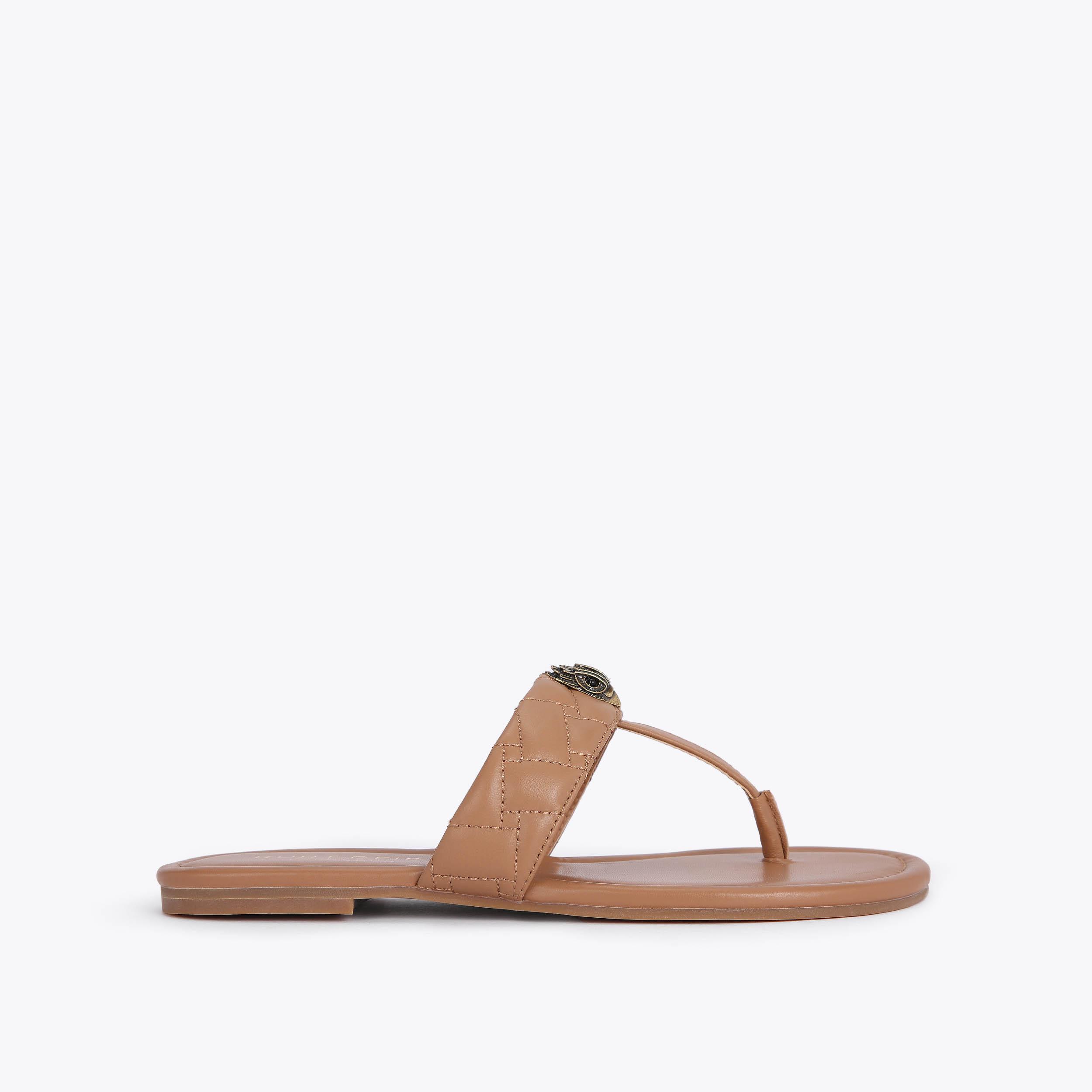 KENSINGTON T BAR SANDAL Camel Quilted Flip Flop Sandal by KURT