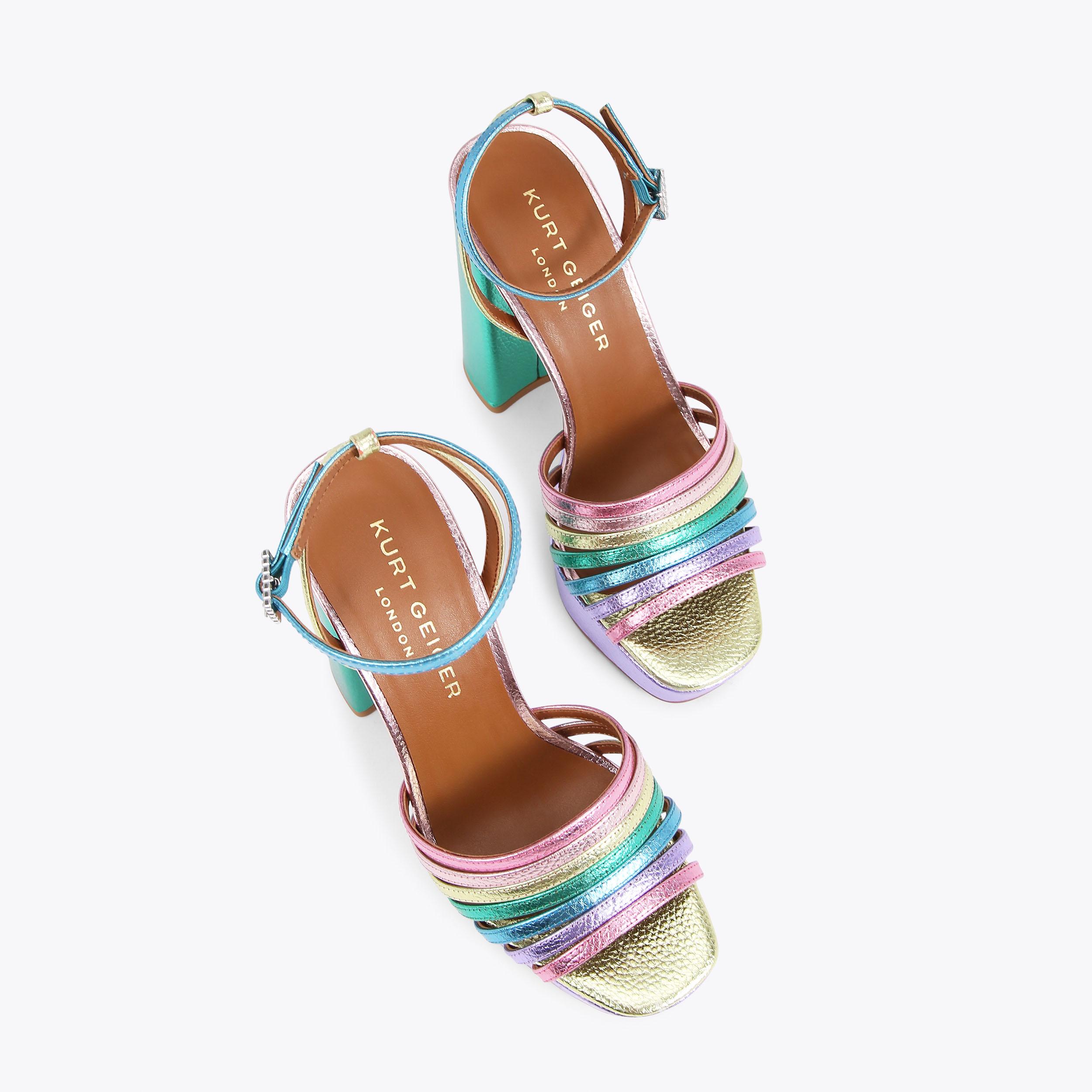 PIERRA PLATFORM SANDAL Pastel Rainbow Metallic Platform Block Heel by KURT GEIGER LONDON