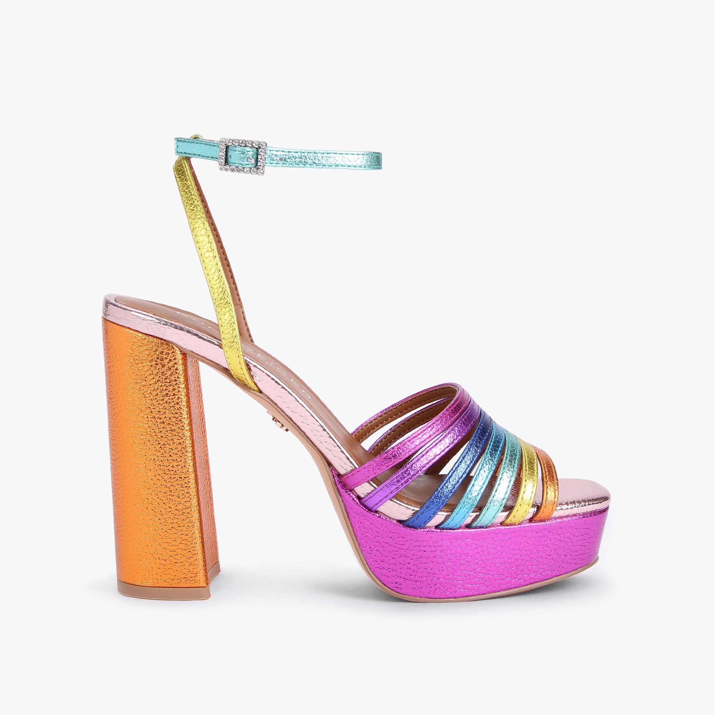 PIERRA PLATFORM SANDAL Rainbow Metallic Platform Block Heel by 