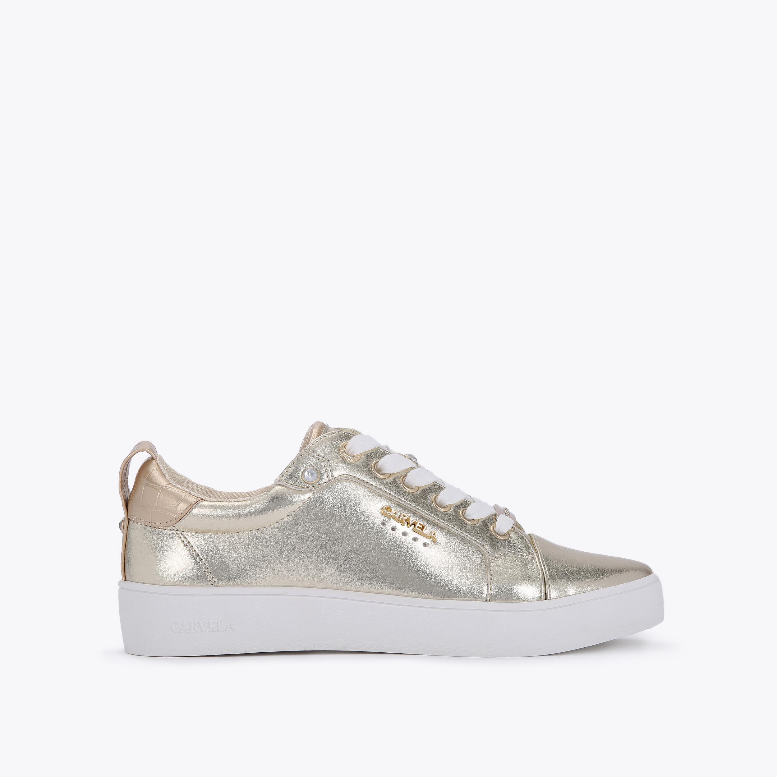 JOYFUL Gold Lace Up Trainers by CARVELA