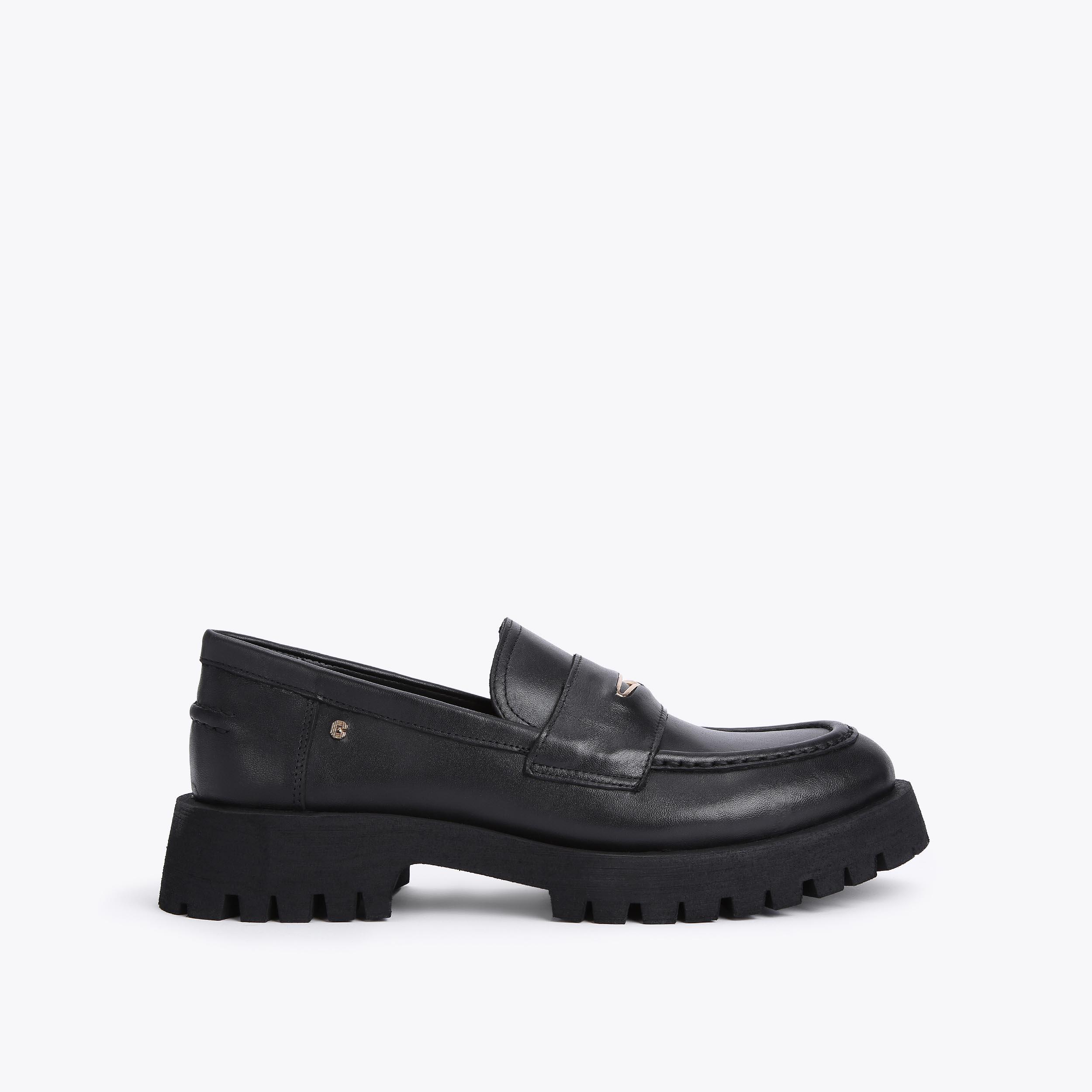 STOMPER Black Leather Slip On Loafers by CARVELA