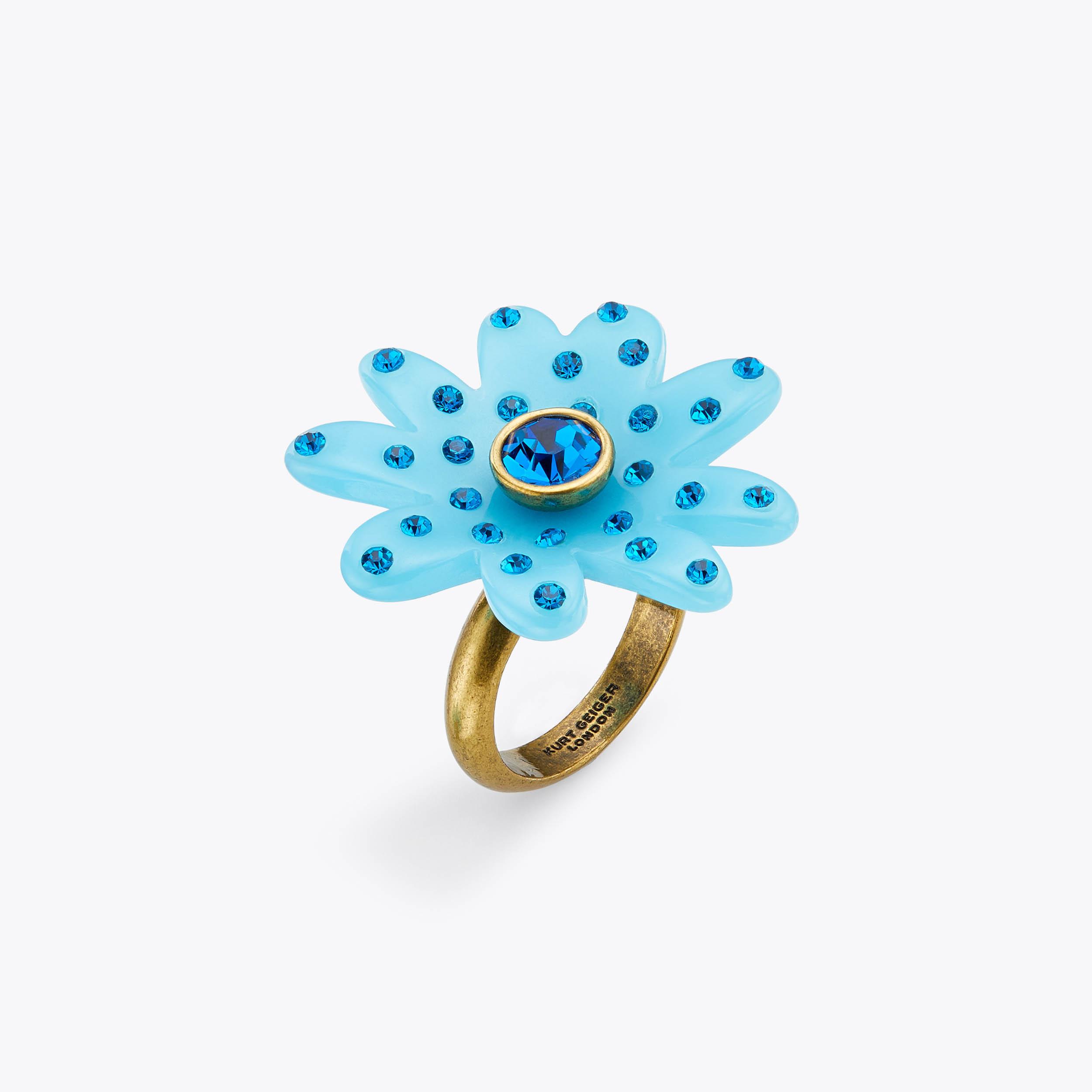 DAISY CRYSTAL RING Blue Brass Daisy Resin Ring by KURT GEIGER LONDON