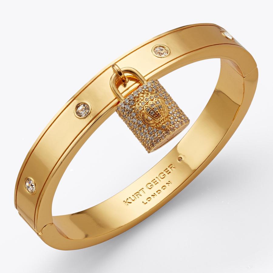 PAVE LOCK KEY BANGLE Gold pave lock key bangle by KURT GEIGER LONDON