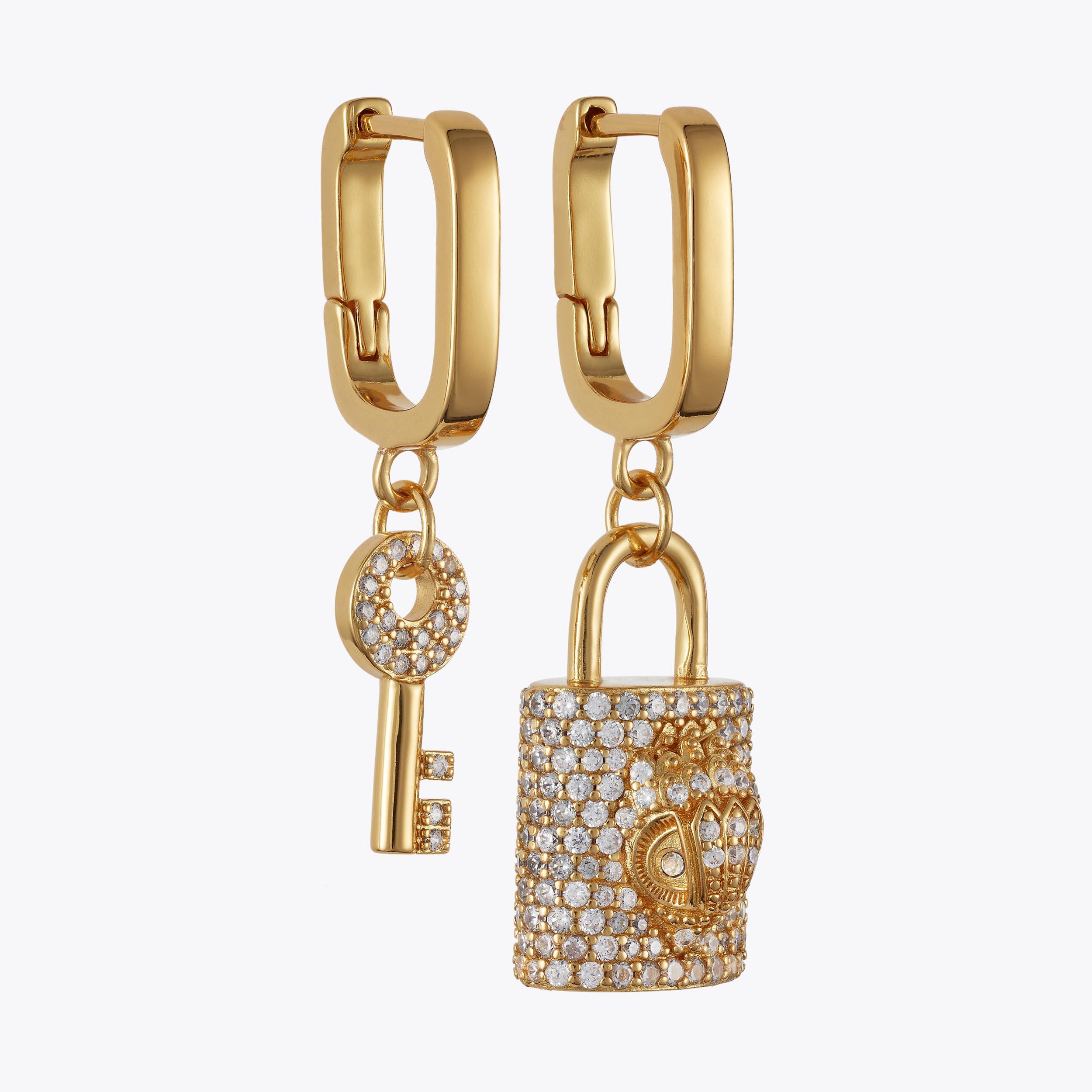 Padlock and deals key earrings