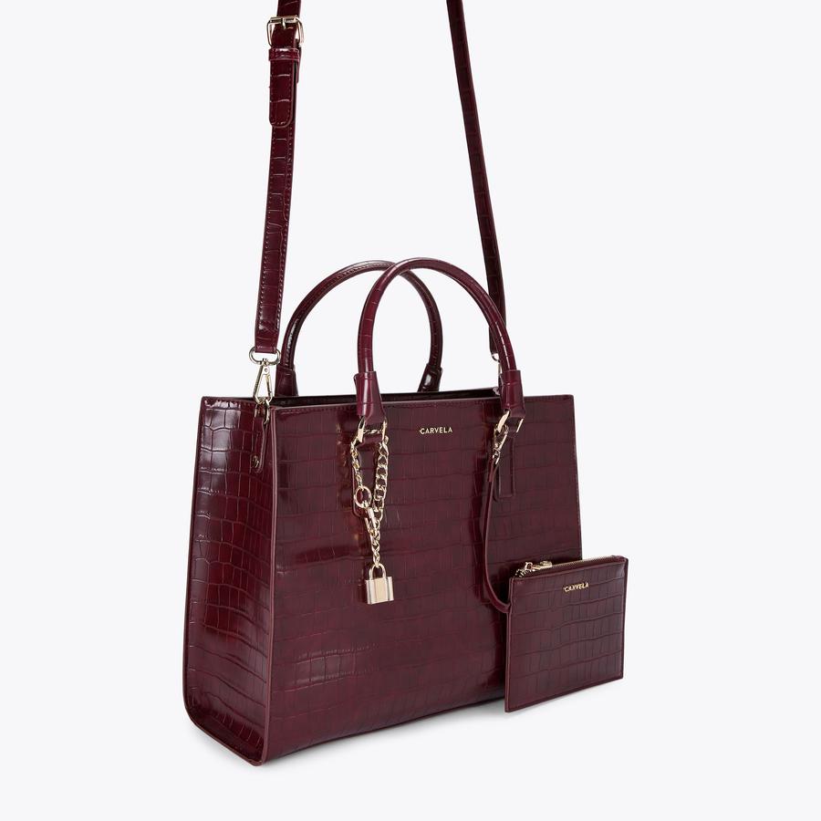 Carvela holly croc zip bag wine deals