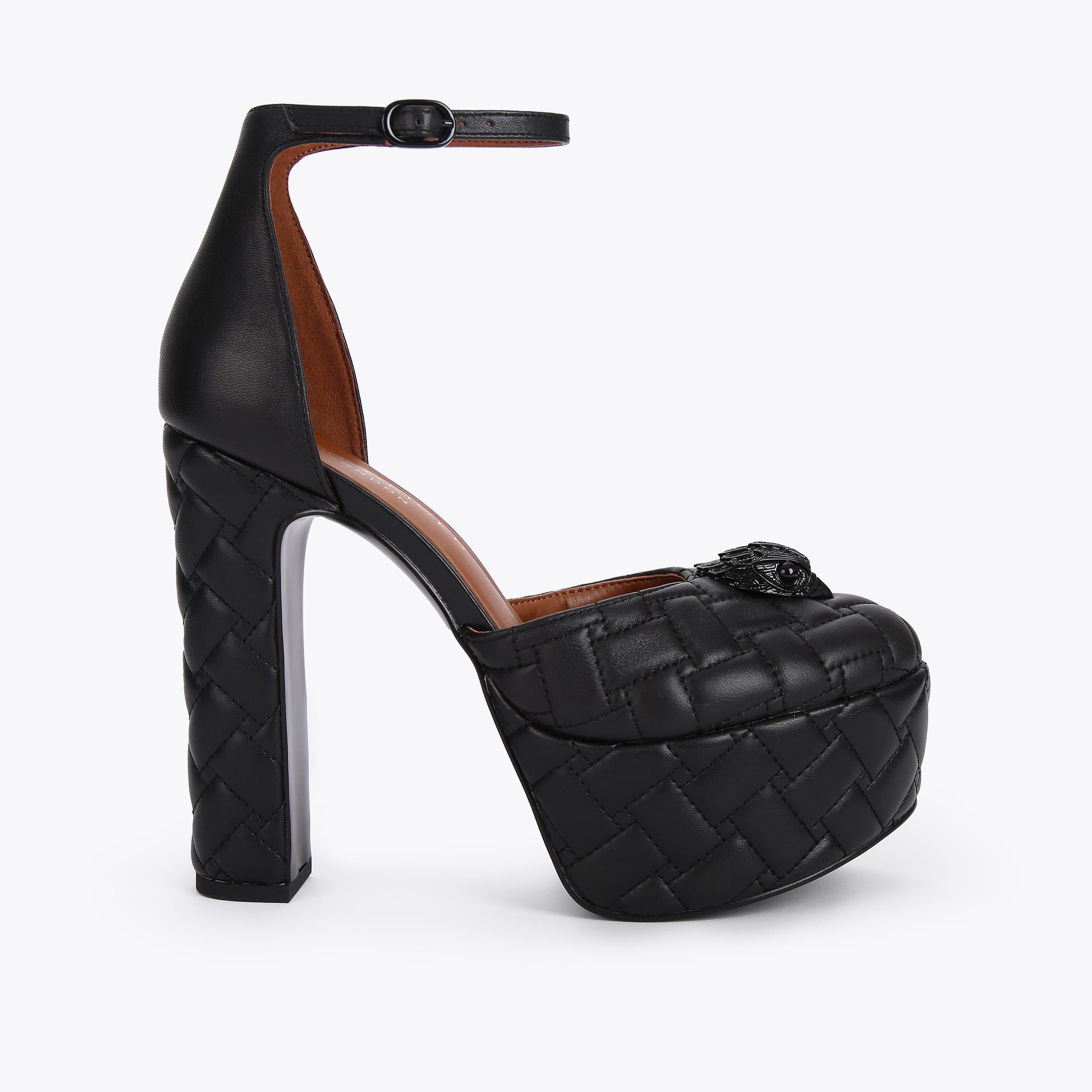 KENSINGTON PLATFORM Black Leather Quilted Platform Heel by KURT GEIGER LONDON