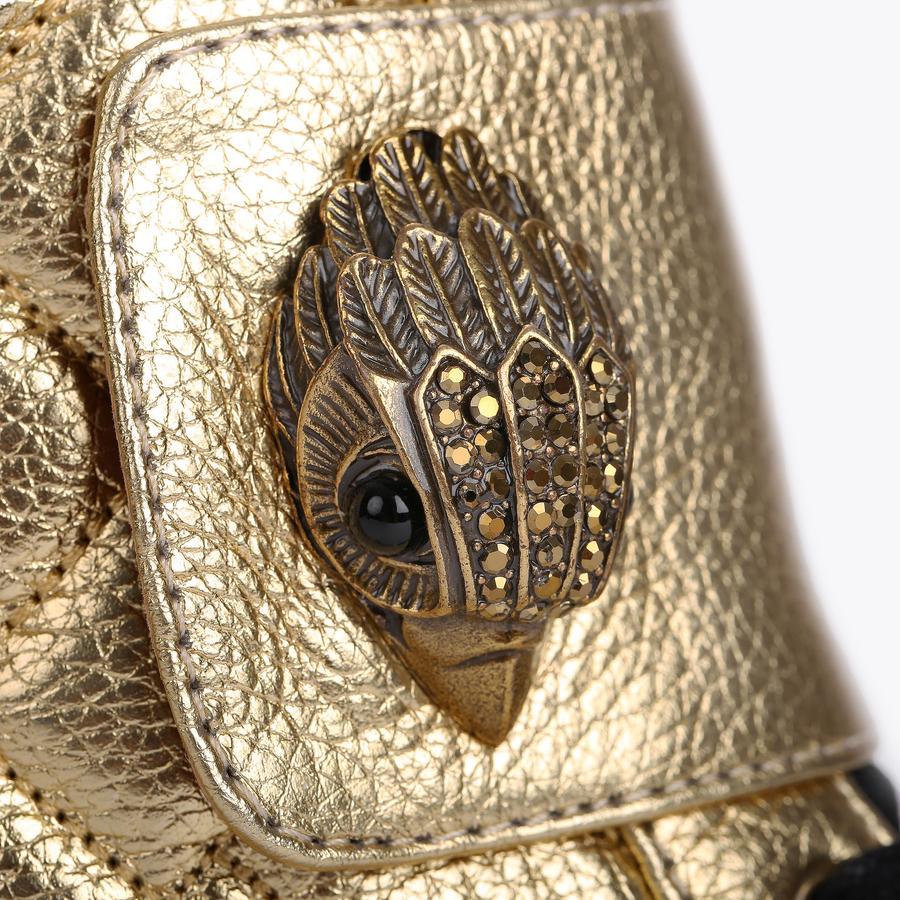 KENSINGTON STRAP Gold Metallic Lace Up Leather Quilted Boots by