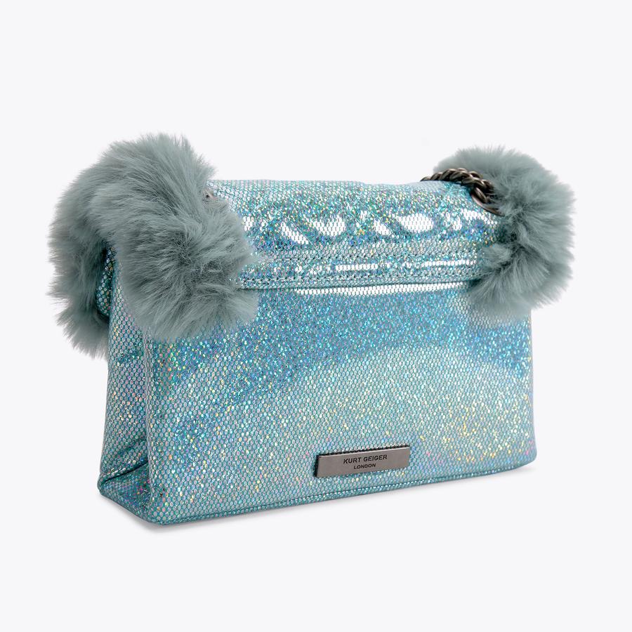 FAUX FUR MINI KENSINGTON Blue Iridescent Faux Fur Glitter Cross
