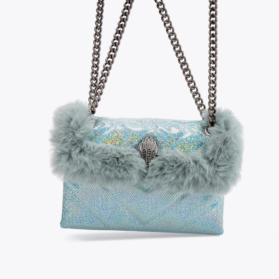 FAUX FUR MINI KENSINGTON Blue Iridescent Faux Fur Glitter Cross