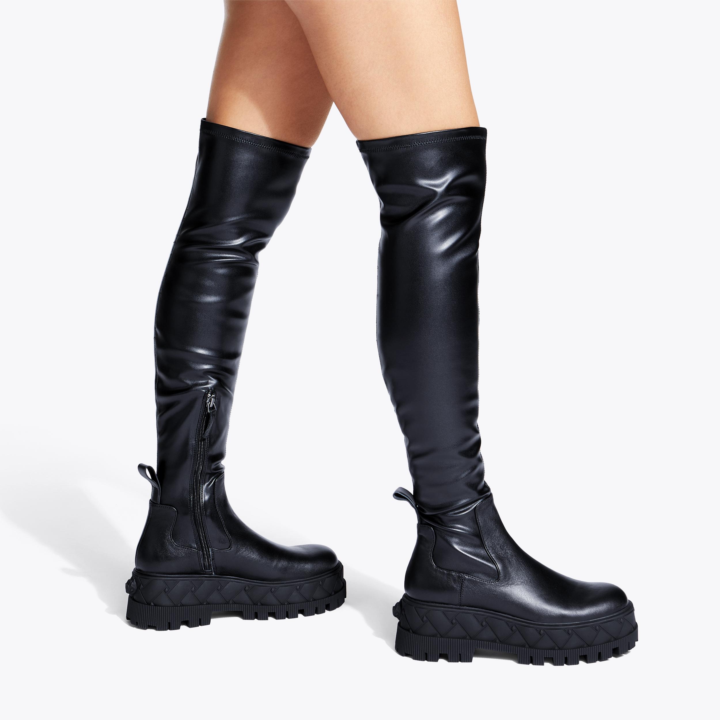 LONDON OTK STRETCH Over The Knee Black Leather Boots by KURT GEIGER LONDON