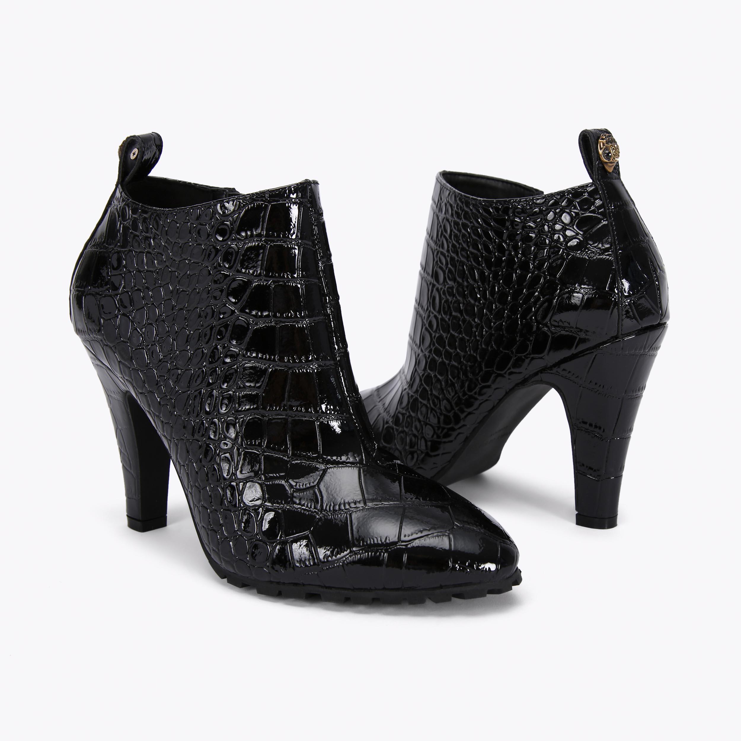 Kurt geiger denny black croc effect cheap black ankle boots with buckle detail