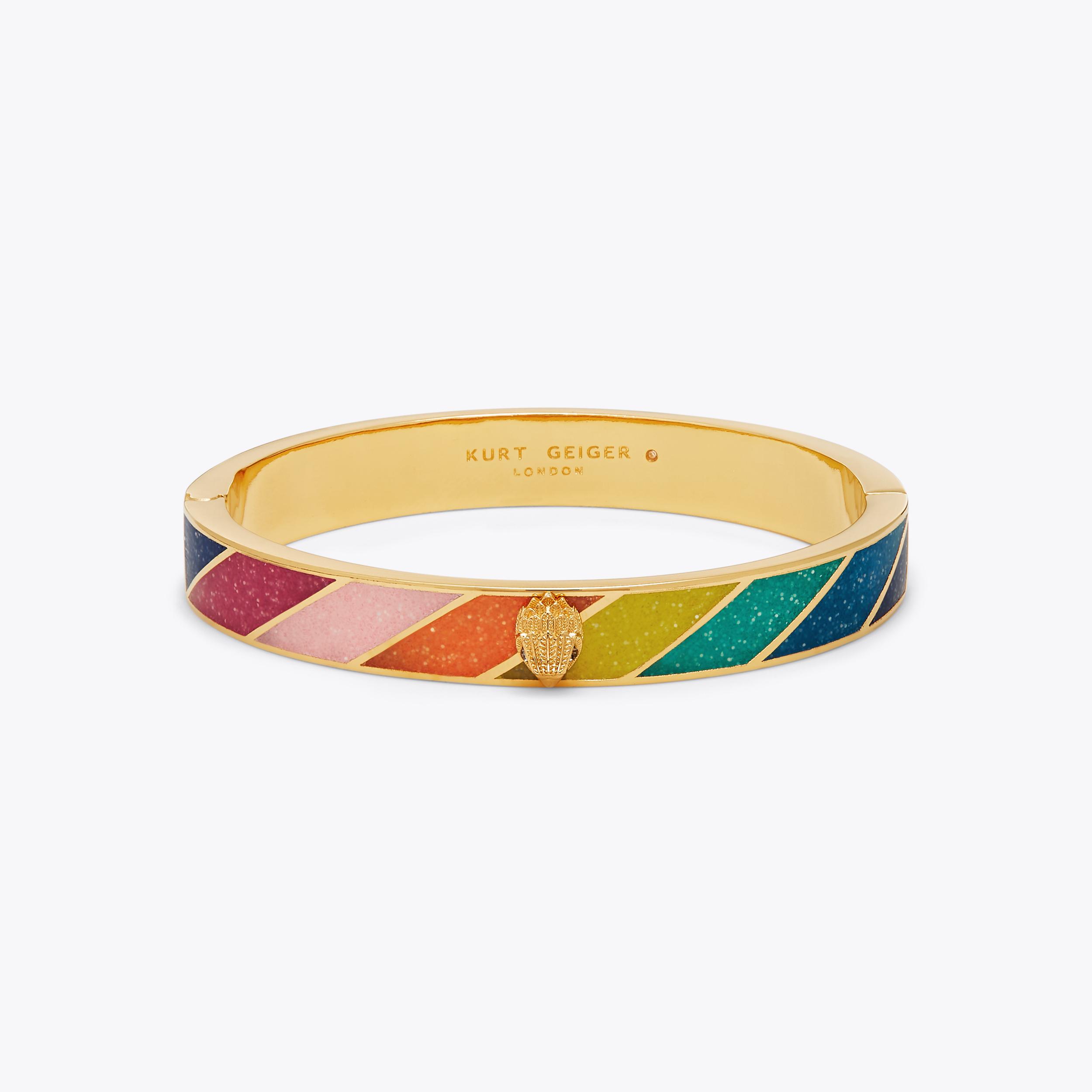 ENAMEL RAINBOW BRACELET Gold Tone Hinged Rainbow Bracelet by KURT