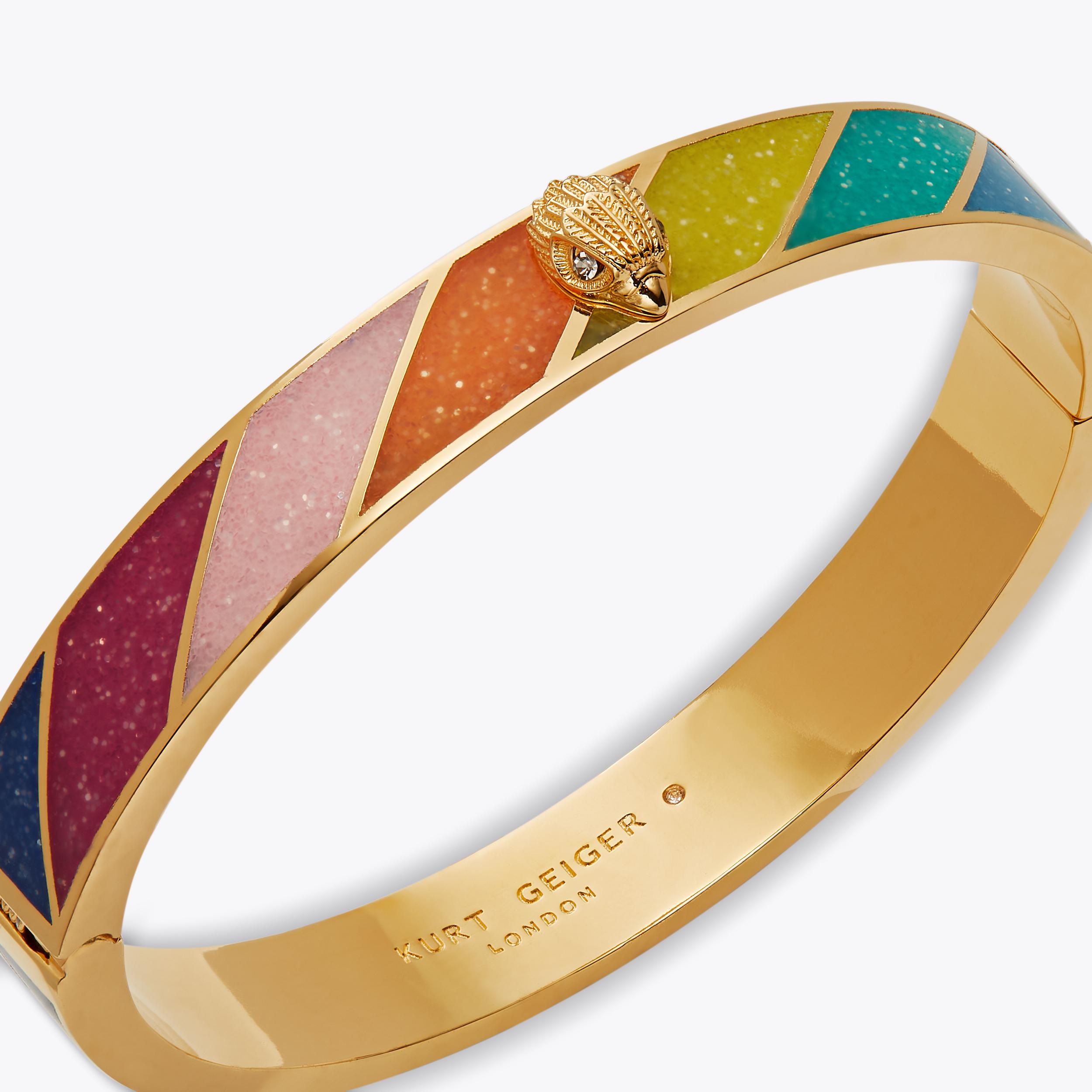 ENAMEL RAINBOW BRACELET Gold Tone Hinged Rainbow Bracelet by KURT