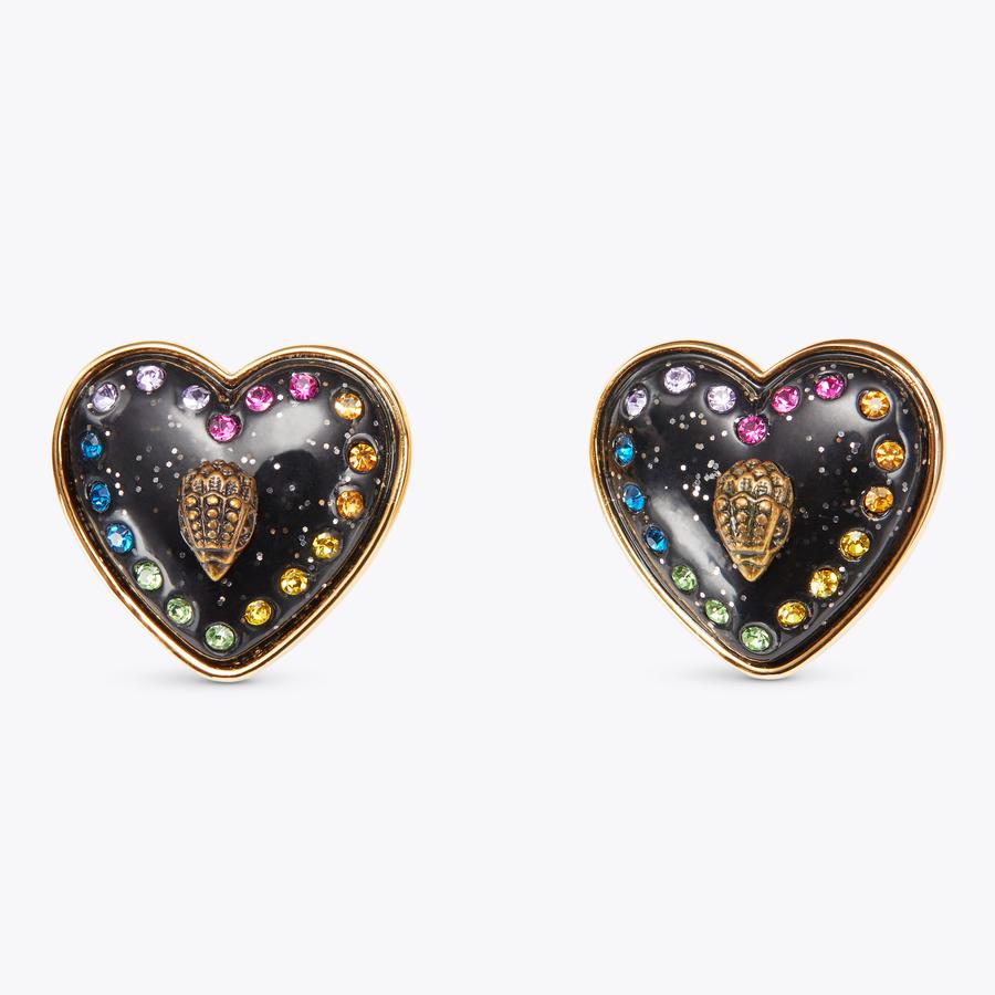 GLITTER HEART SM EARRINGS Black Resin Glitter Heart Stud Earrings by KURT GEIGER LONDON
