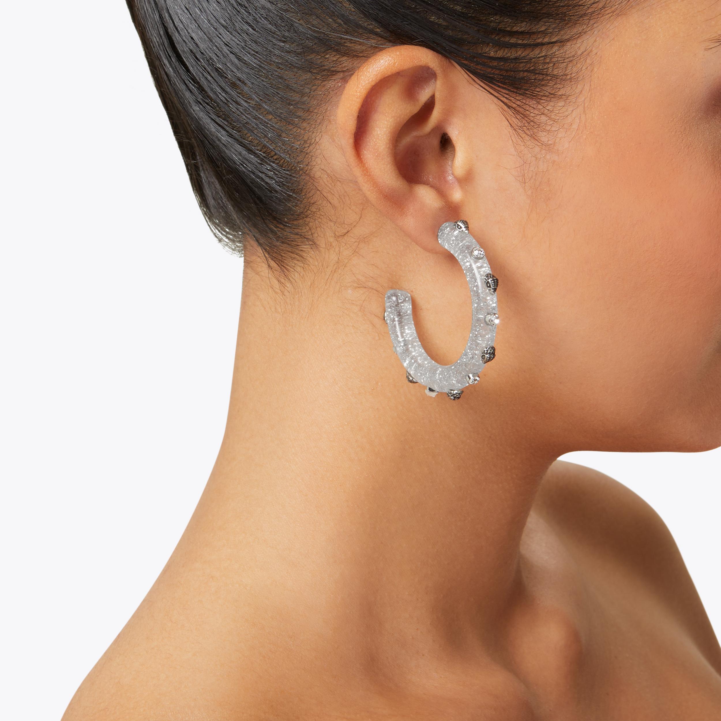 GLITTER HOOPS Clear Glitter Hoop Earrings by KURT GEIGER LONDON