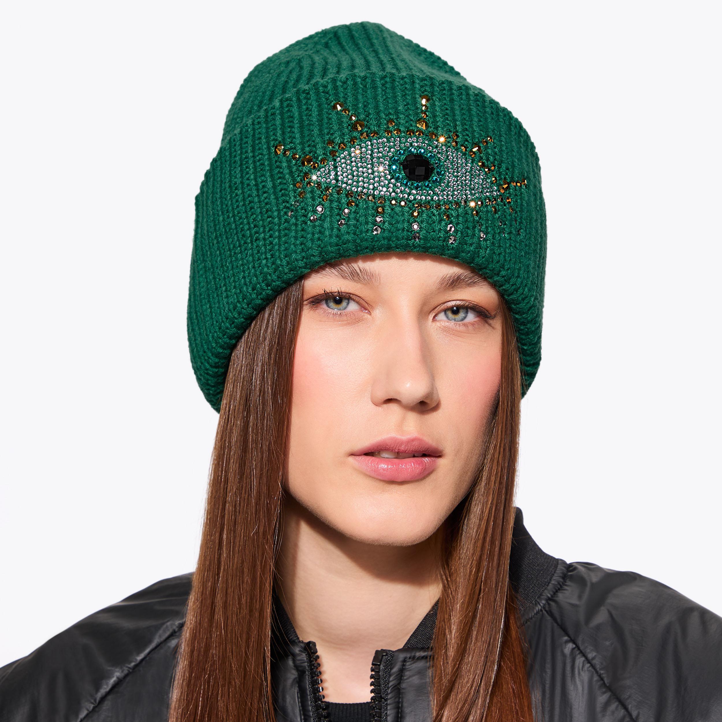 EVIL EYE BEANIE Dark Green Fabric Hat by KURT GEIGER LONDON