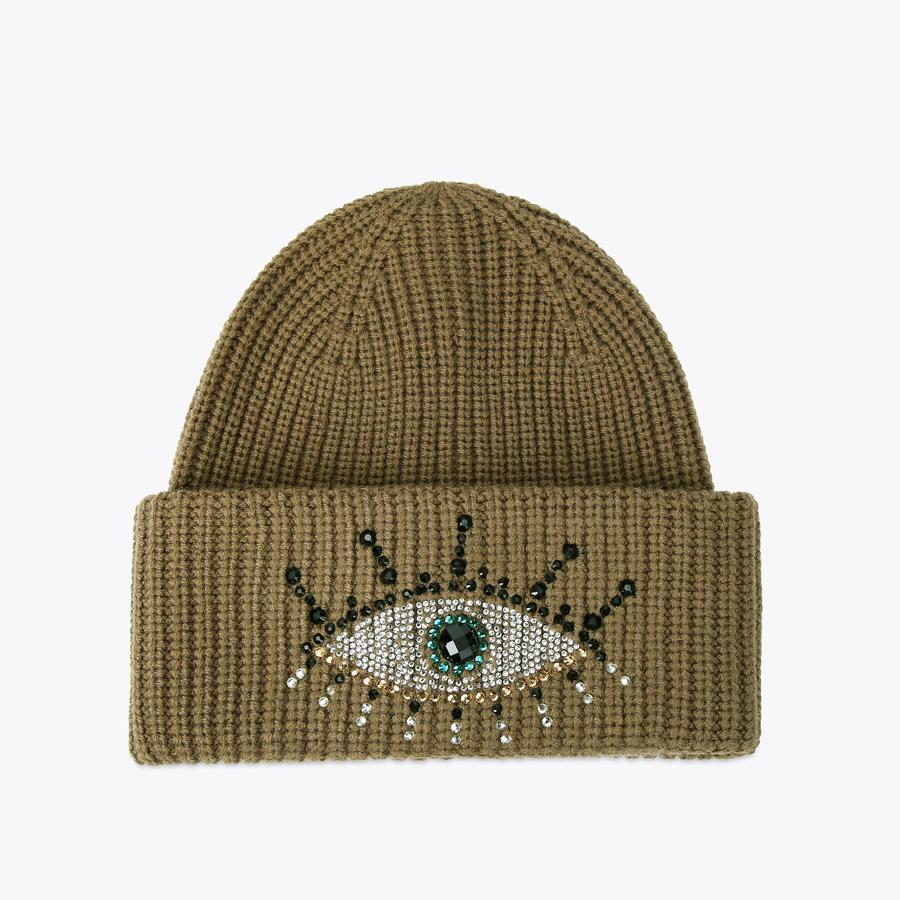 EVIL EYE BEANIE Khaki Evil Eye Beanie by KURT GEIGER LONDON display picture 1