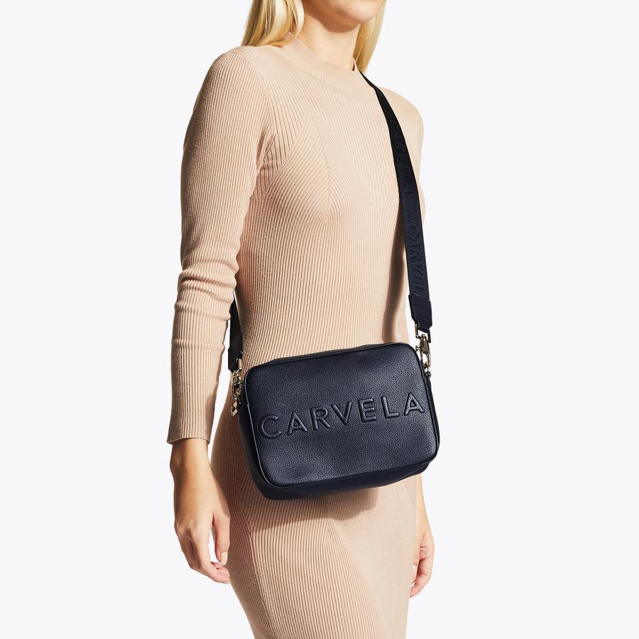 FRAME X BODY Black Structured Cross Body Bag by CARVELA
