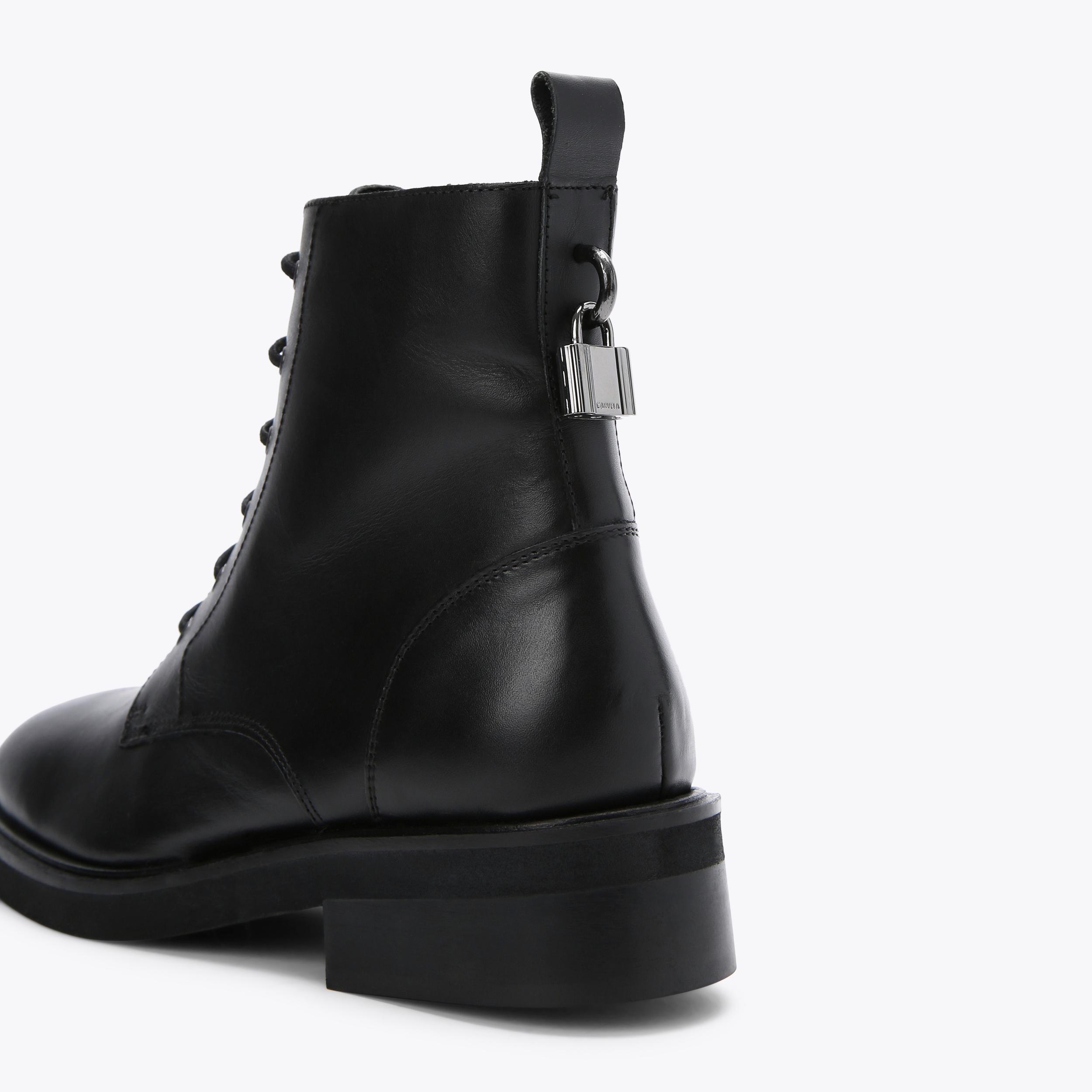 LOCK LACE UP Black Leather Lace Up Ankle Boot by CARVELA
