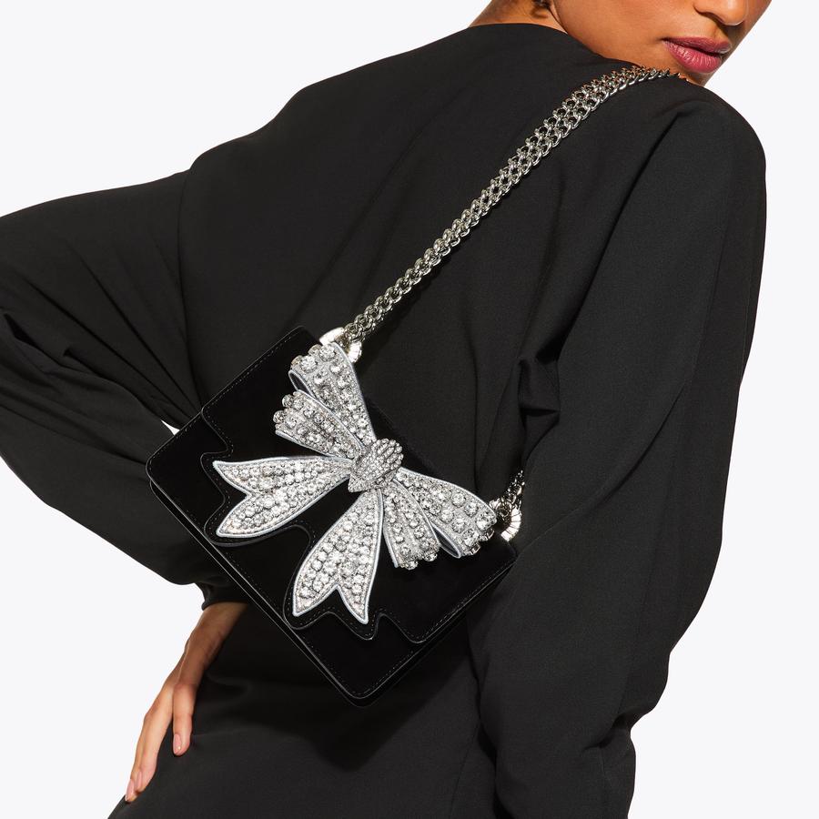 SHOREDITCH SM CROSS BODY Black Velvet Cross Body Bow Bag by KURT GEIGER LONDON