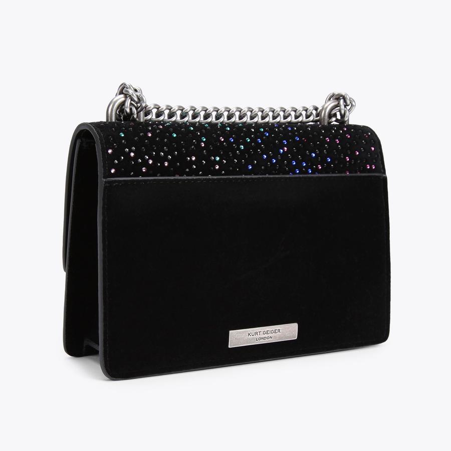 SHOREDITCH SM CROSS BODY Black Suede Crystal Cross Body Bag by 