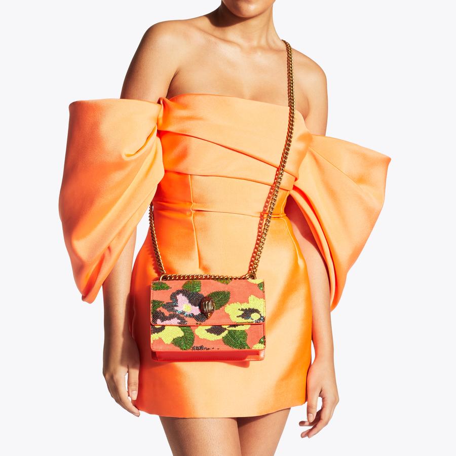 SHOREDITCH SM CROSS BODY Orange Floral Sequin Cross Body Bag by