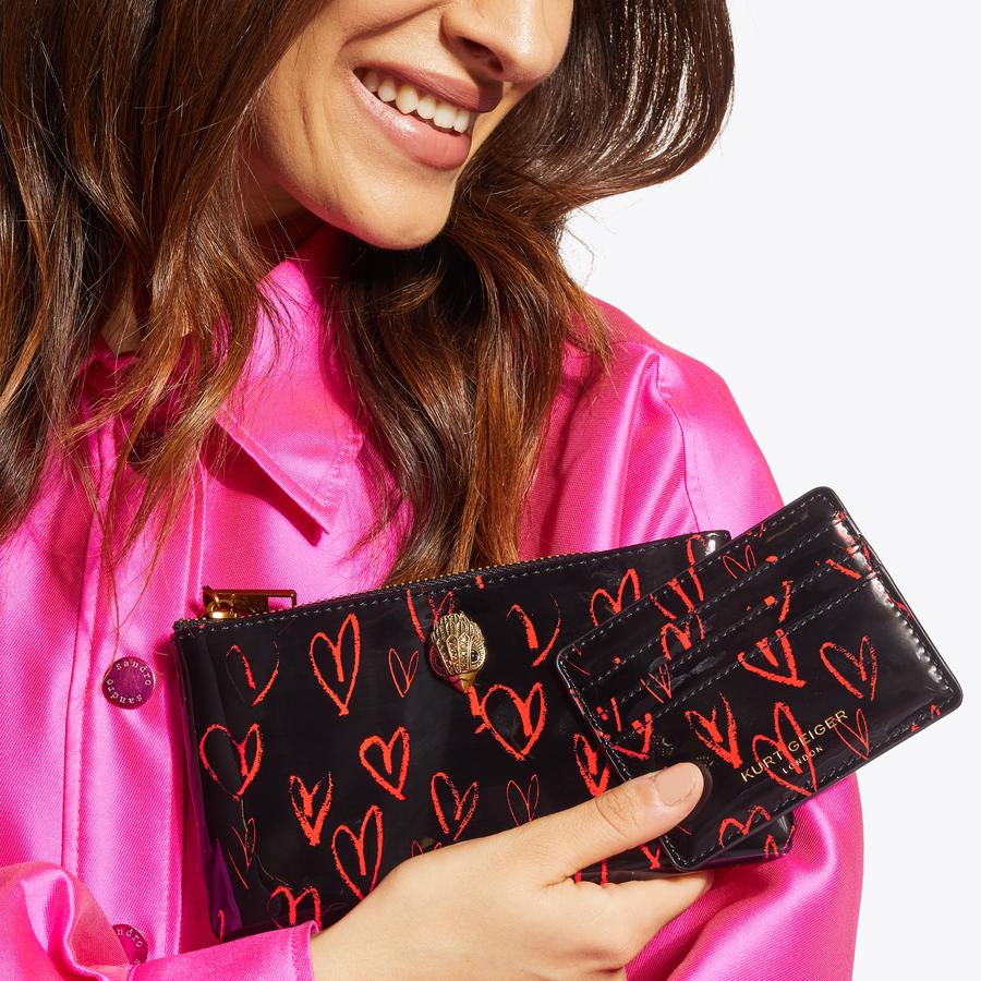 EAGLE POUCH GIFT SET Red Heart Pebble Leather Pouch Gift Set by KURT GEIGER LONDON