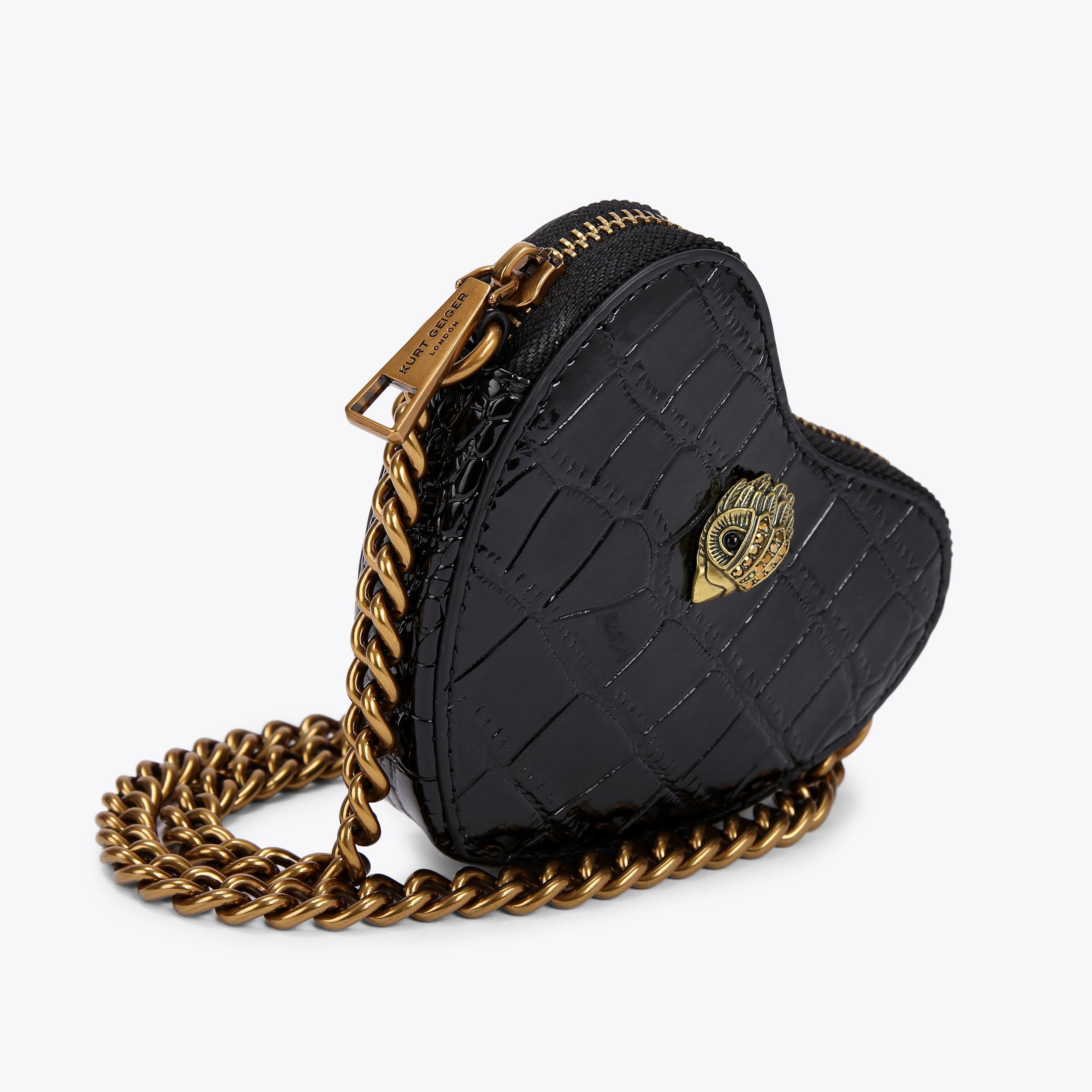 MICRO HEART CROSSBODY Black Croc Embossed Cross Body Bag by KURT GEIGER LONDON